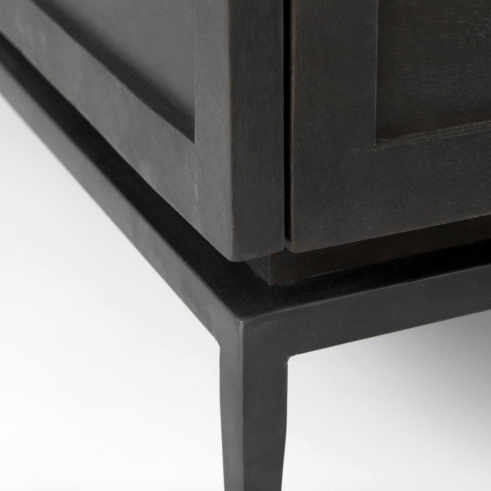 Mercana Divina Black-Brown Wood w/ White Marble Top and Black Metal Base Accent Cabinet