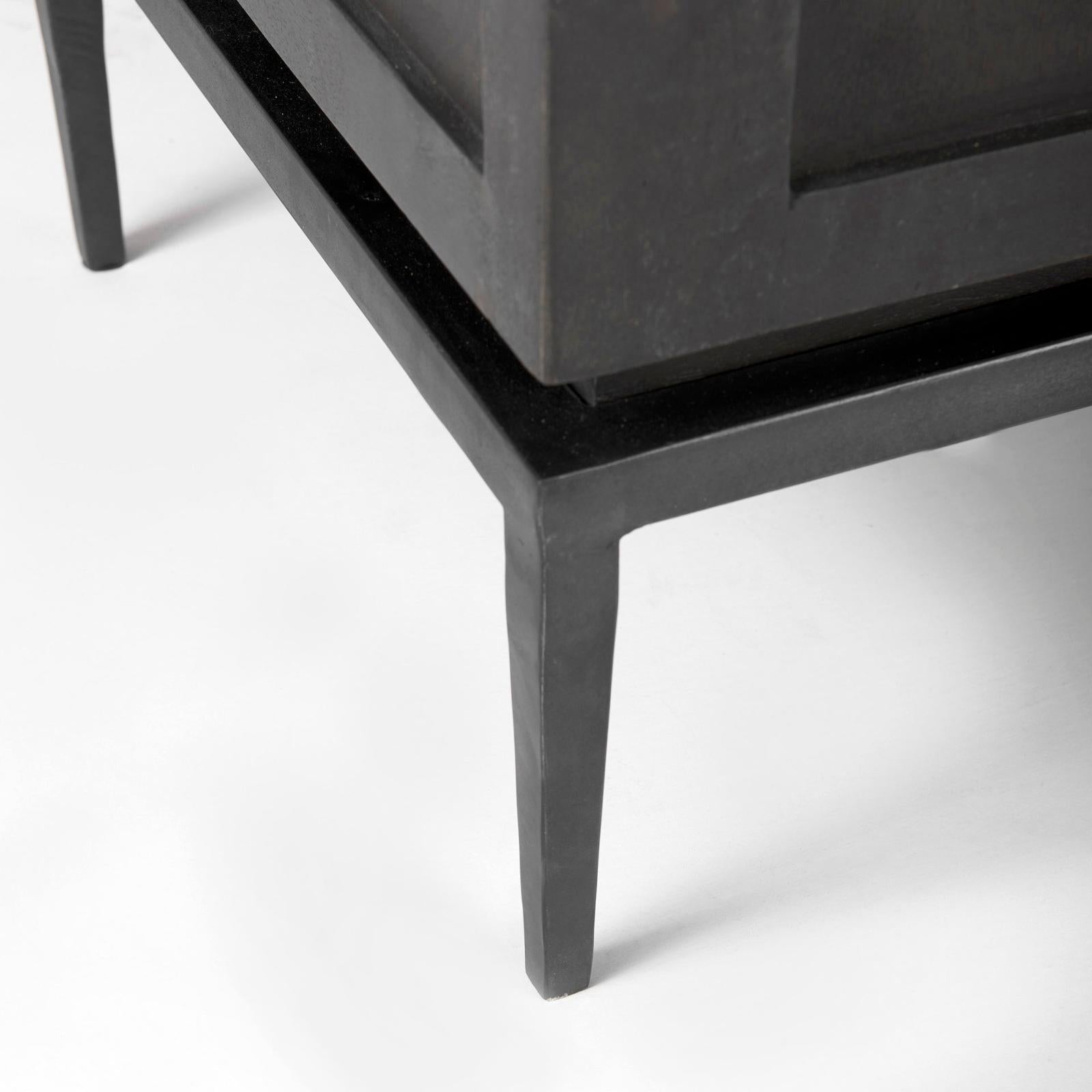 Mercana Divina Black-Brown Wood w/ White Marble Top and Black Metal Base Accent Cabinet