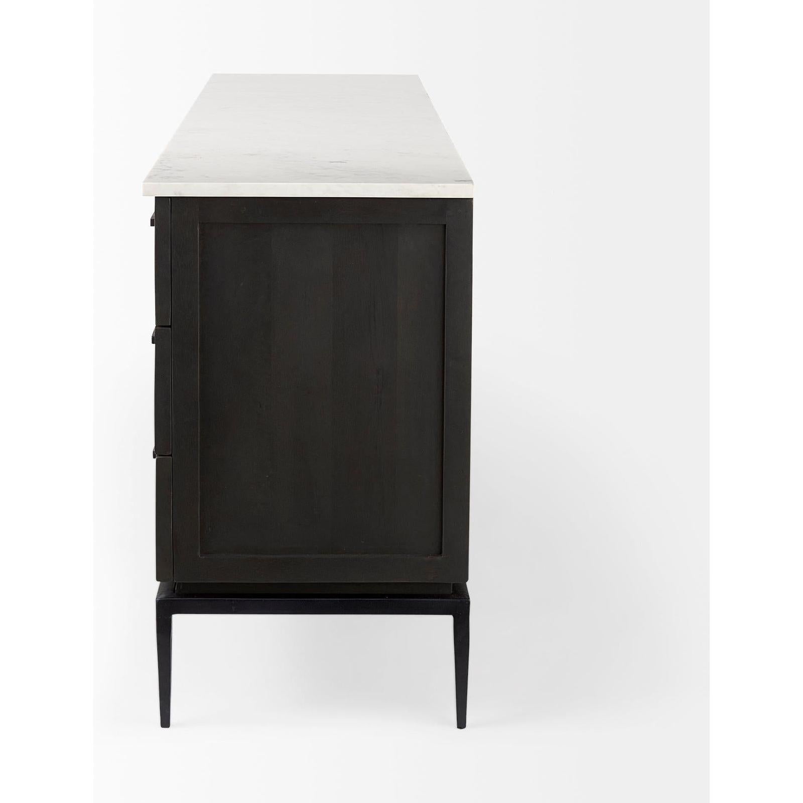 Mercana Divina Black-Brown Wood w/ White Marble Top and Black Metal Base Sideboard