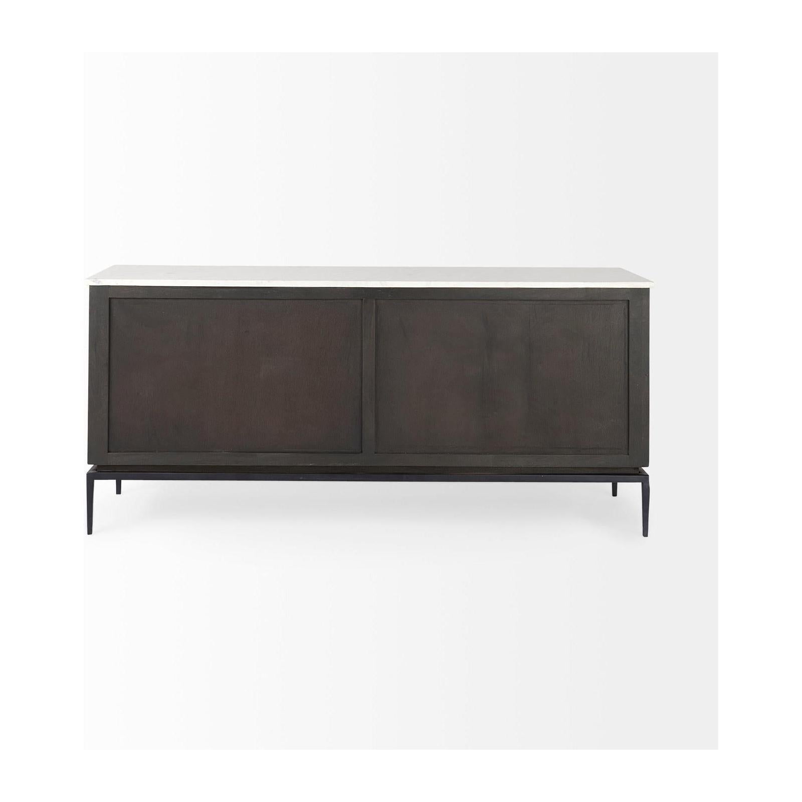 Mercana Divina Black-Brown Wood w/ White Marble Top and Black Metal Base Sideboard