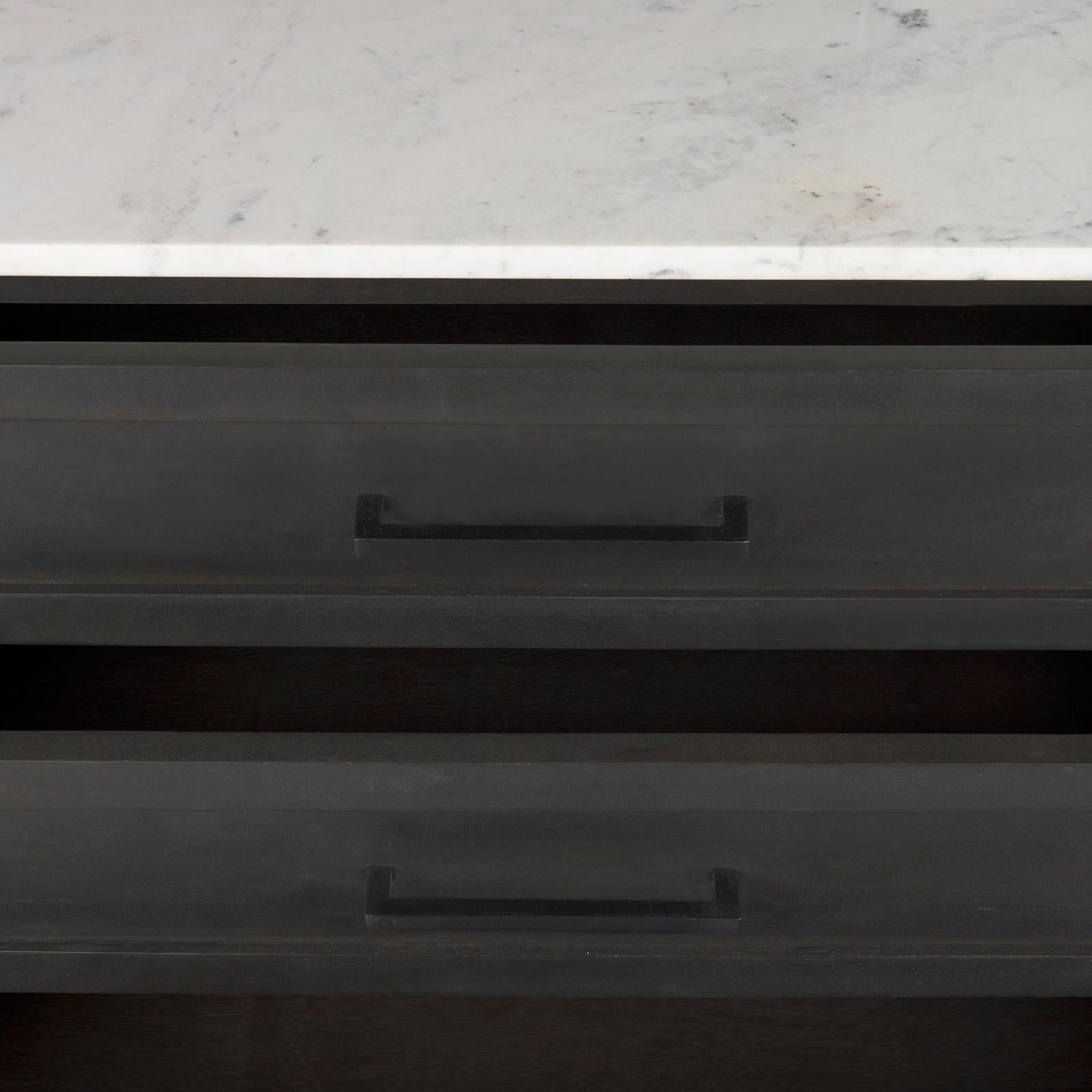 Mercana Divina Black-Brown Wood w/ White Marble Top and Black Metal Base Sideboard
