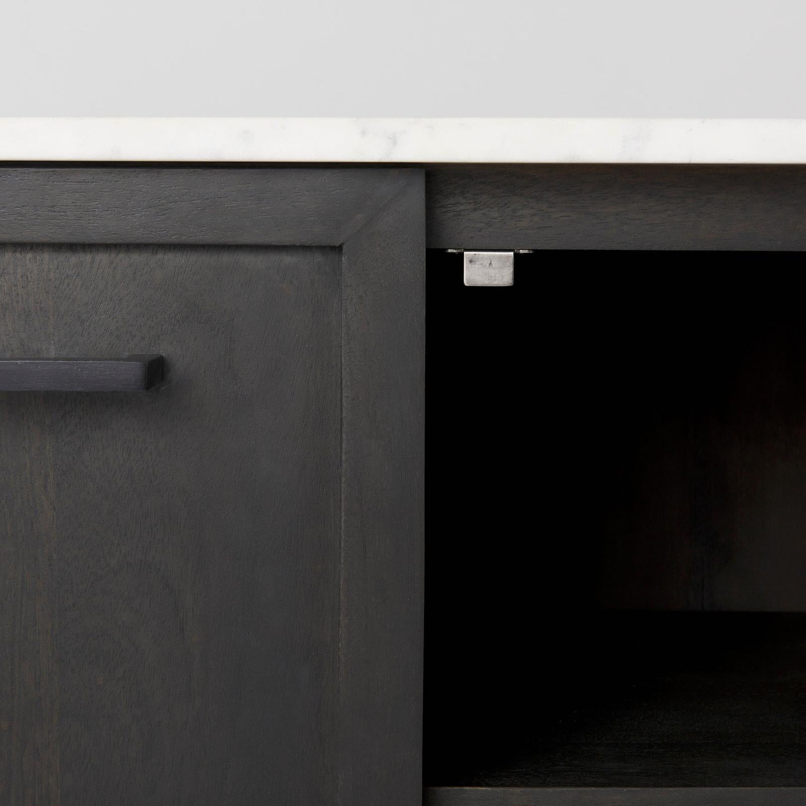 Mercana Divina Black-Brown Wood w/ White Marble Top and Black Metal Base Sideboard