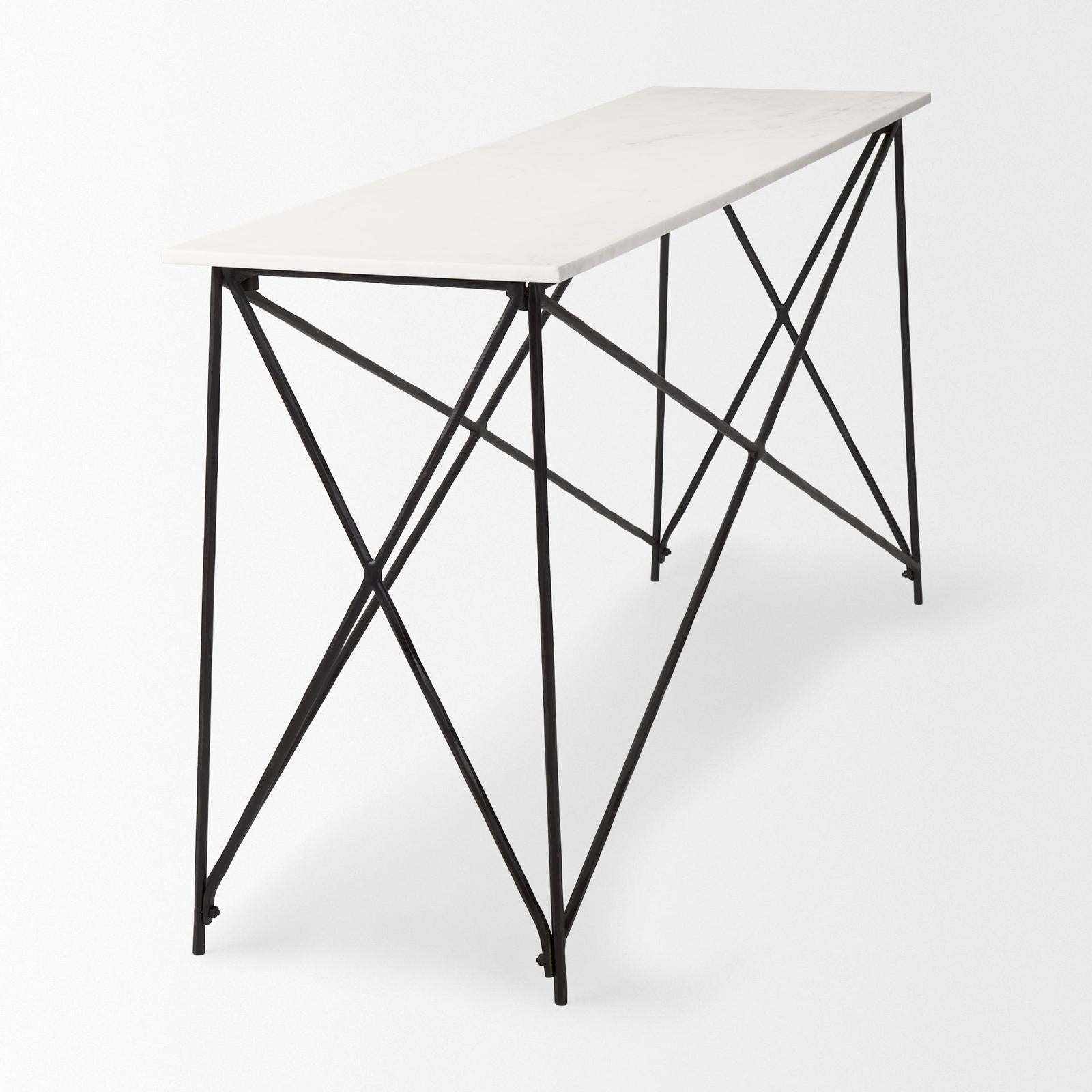 Mercana Lorlei Marble Top w/ Gray Iron Base Console Table