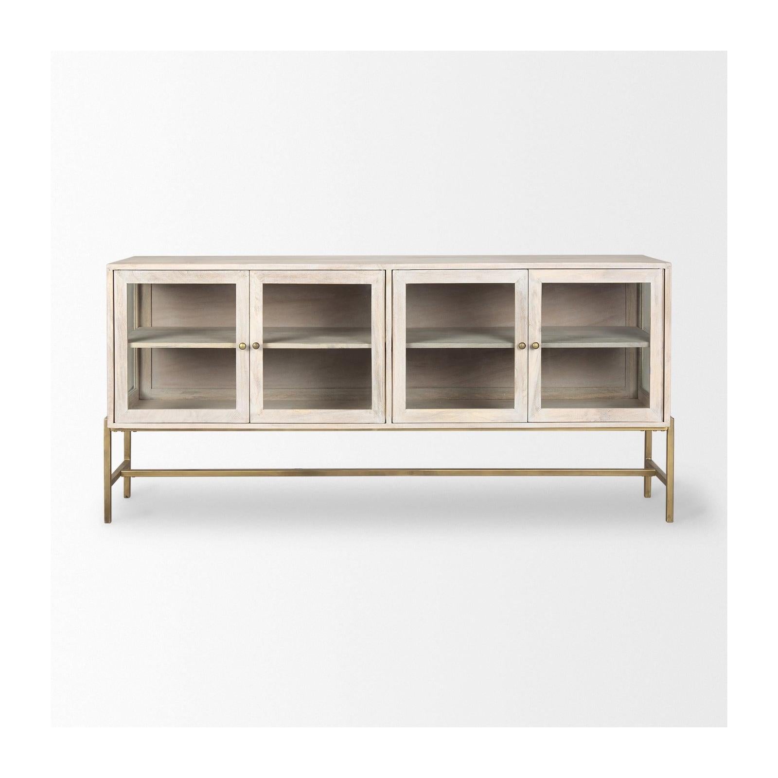 Mercana Arelius Black Metal Base w/ 4 Glass Cabinet Doors Sideboard