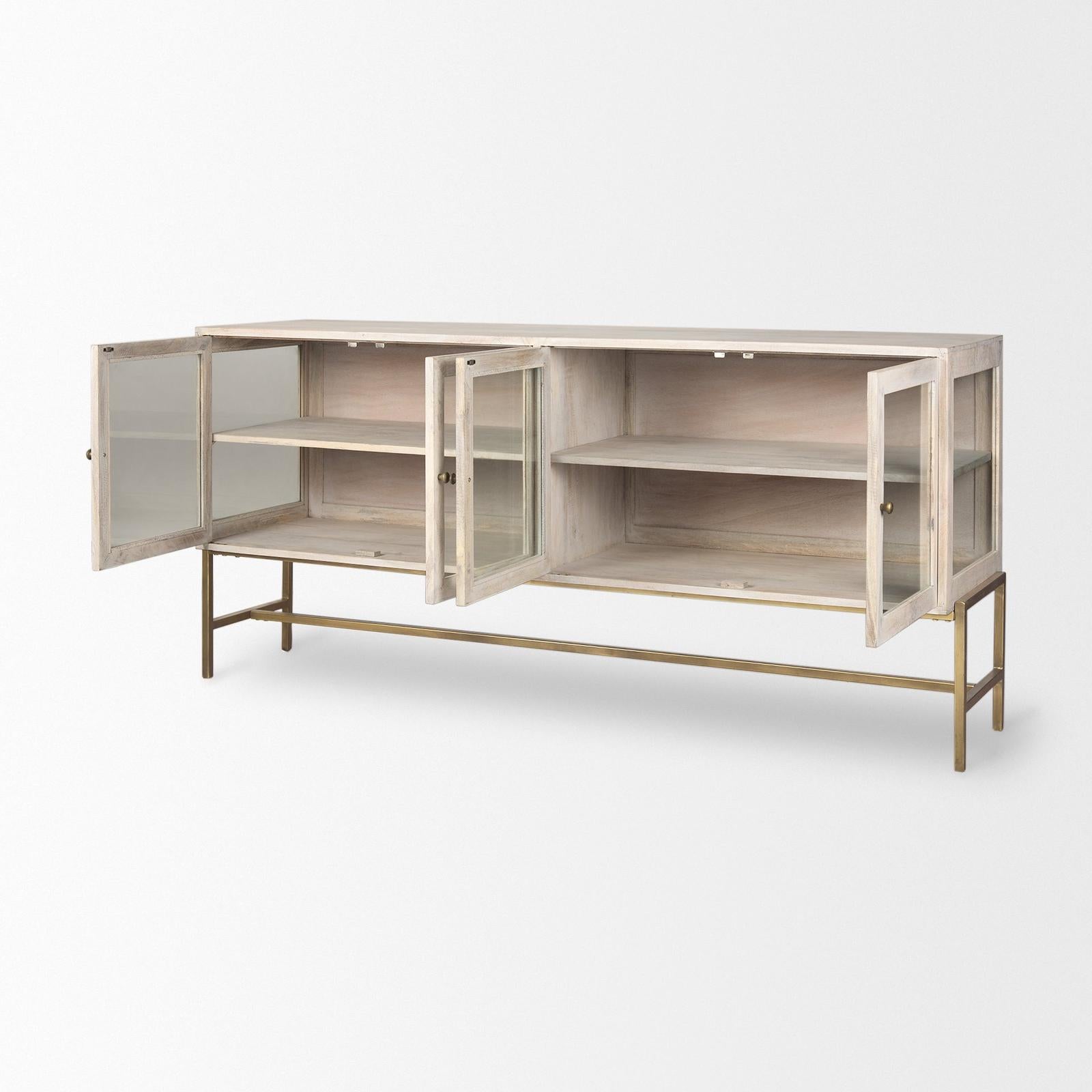 Mercana Arelius Black Metal Base w/ 4 Glass Cabinet Doors Sideboard