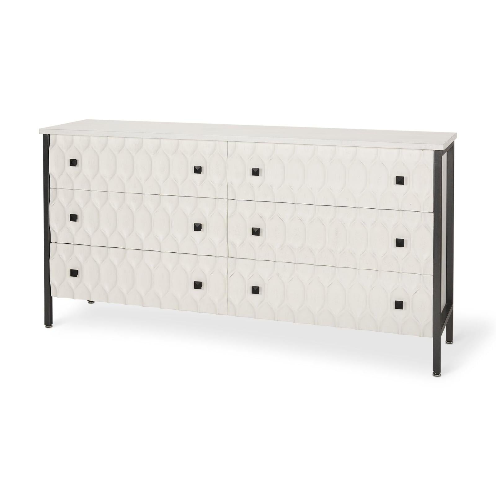 Mercana Savannah White Fir Veneer w/ Metal 6-Drawer Sideboard Clearance