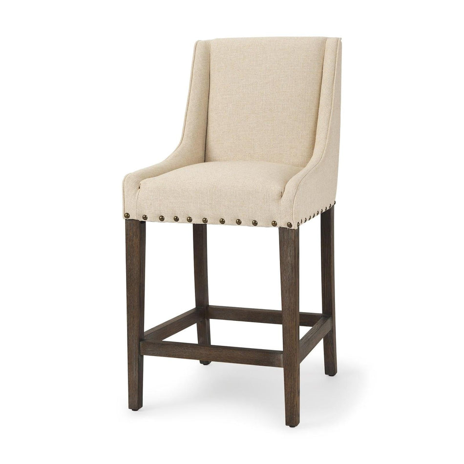 Mercana Kensington Cream Fabric Seat Brown Wood Frame Counter Stool Clearance