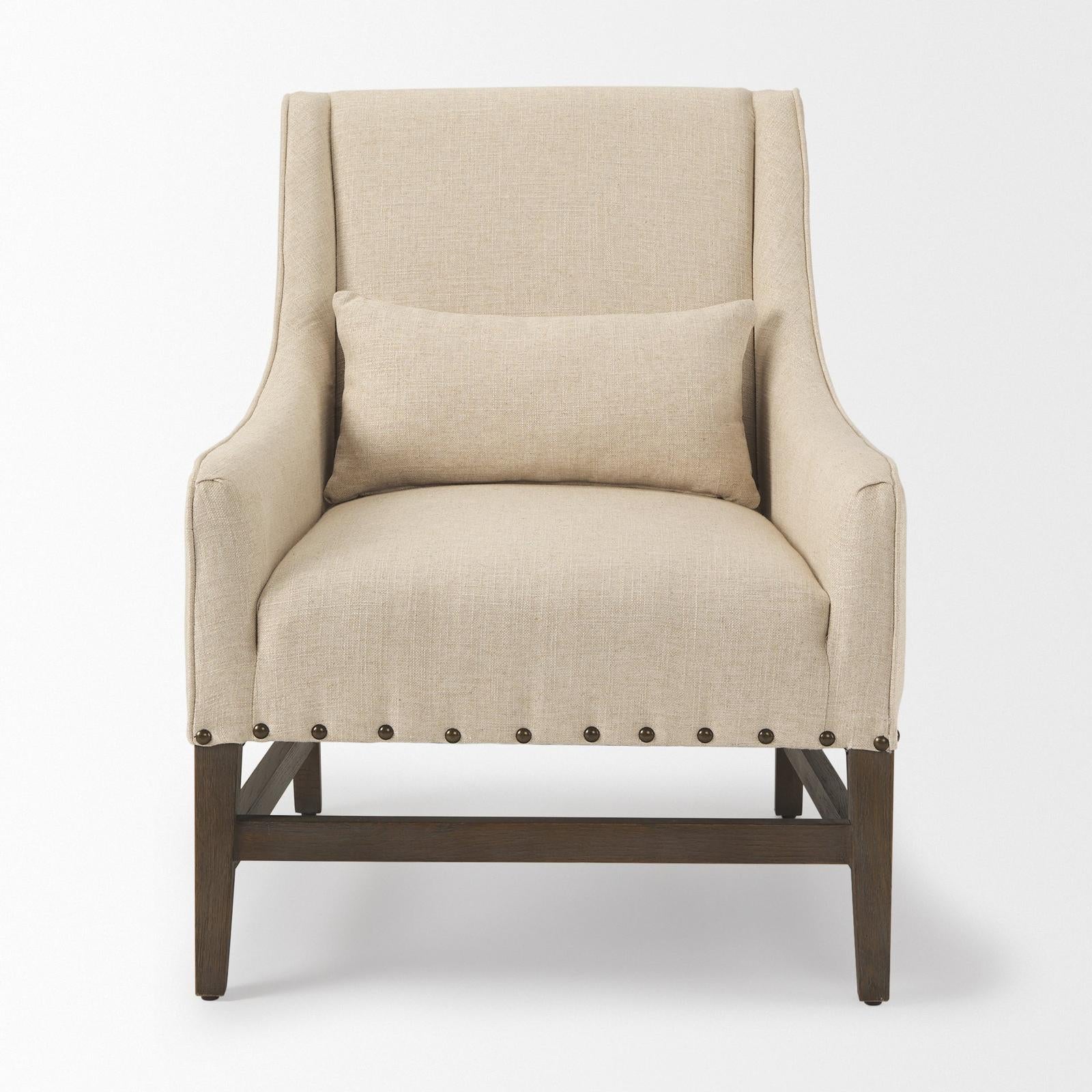 Mercana Kensington Cream Linen Fabric and Wood Accent Chair Clearance