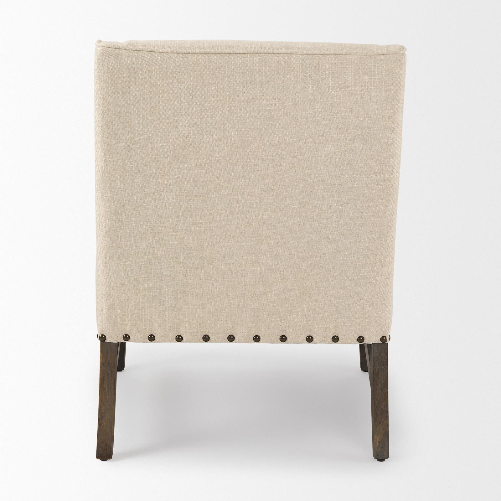 Mercana Kensington Cream Linen Fabric and Wood Accent Chair Clearance