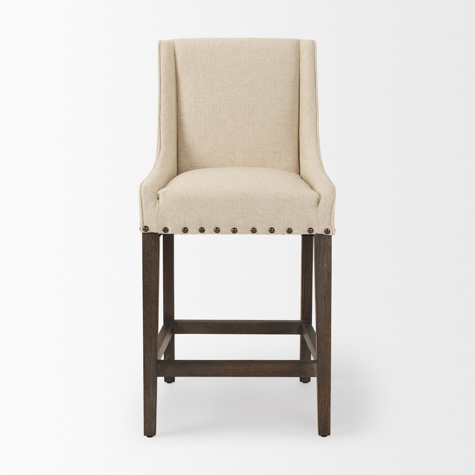 Mercana Kensington Cream Fabric Seat Brown Wood Frame Counter Stool Clearance