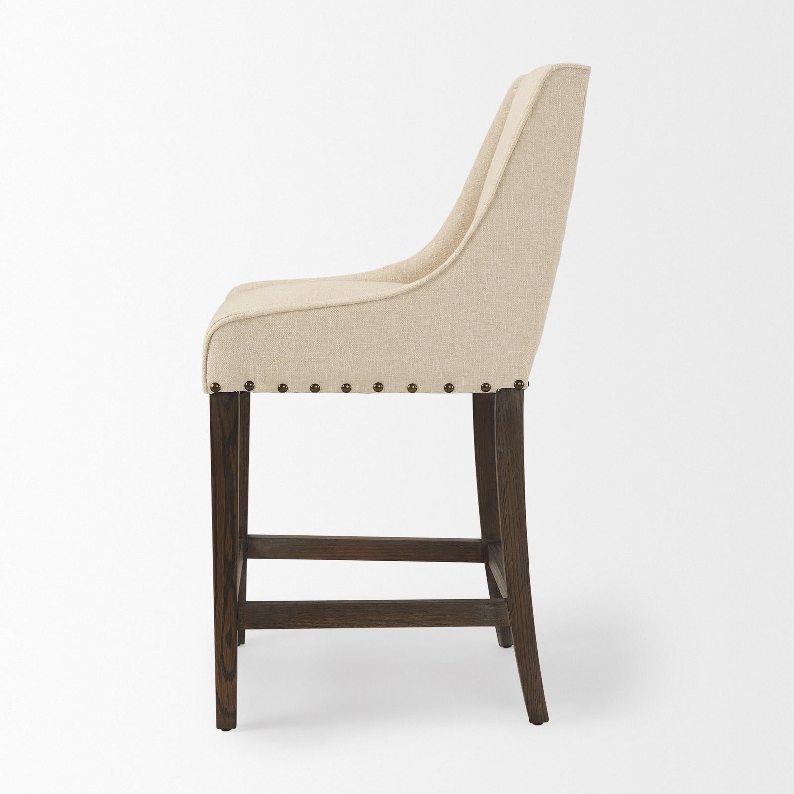 Mercana Kensington Cream Fabric Seat Brown Wood Frame Counter Stool Clearance