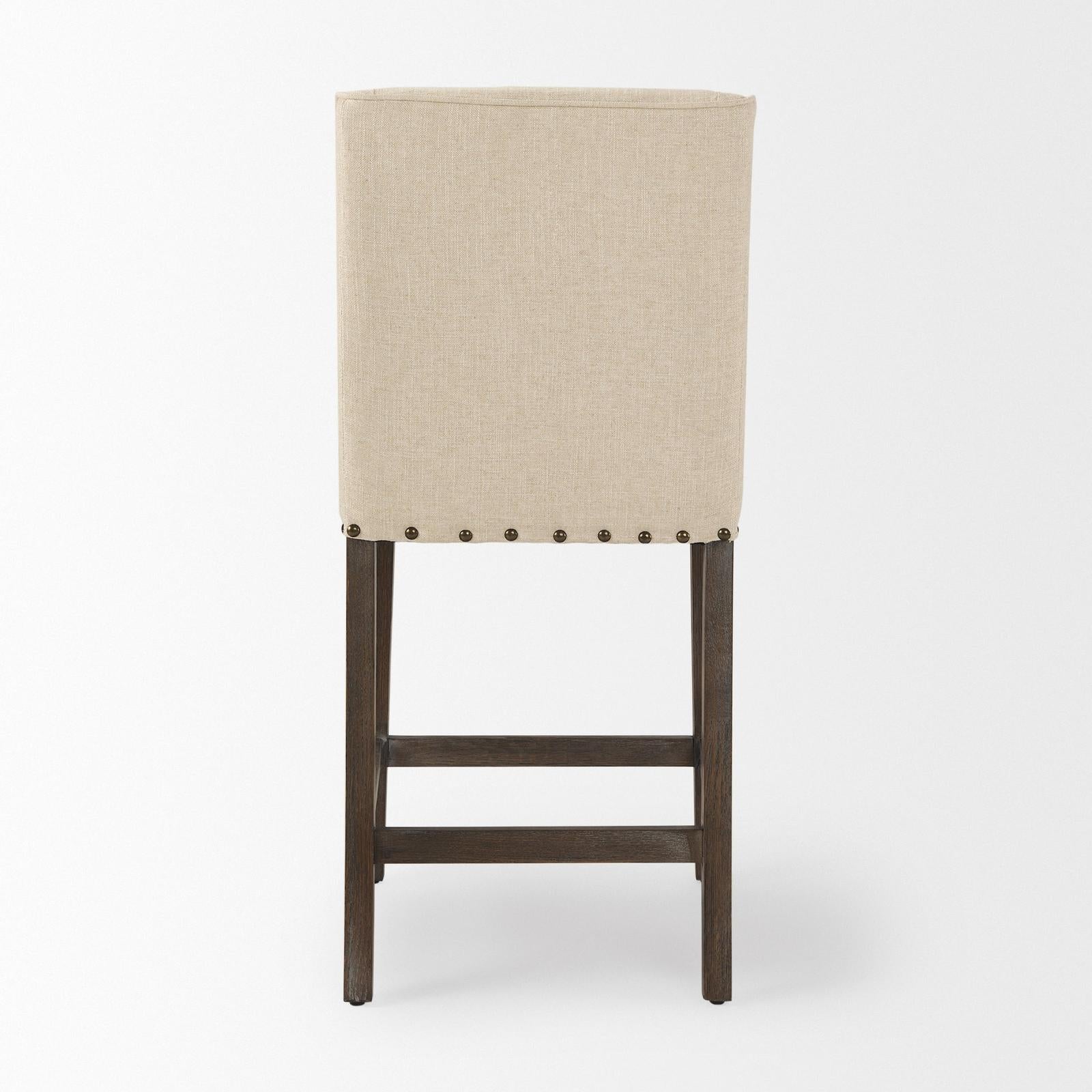 Mercana Kensington Cream Fabric Seat Brown Wood Frame Counter Stool Clearance