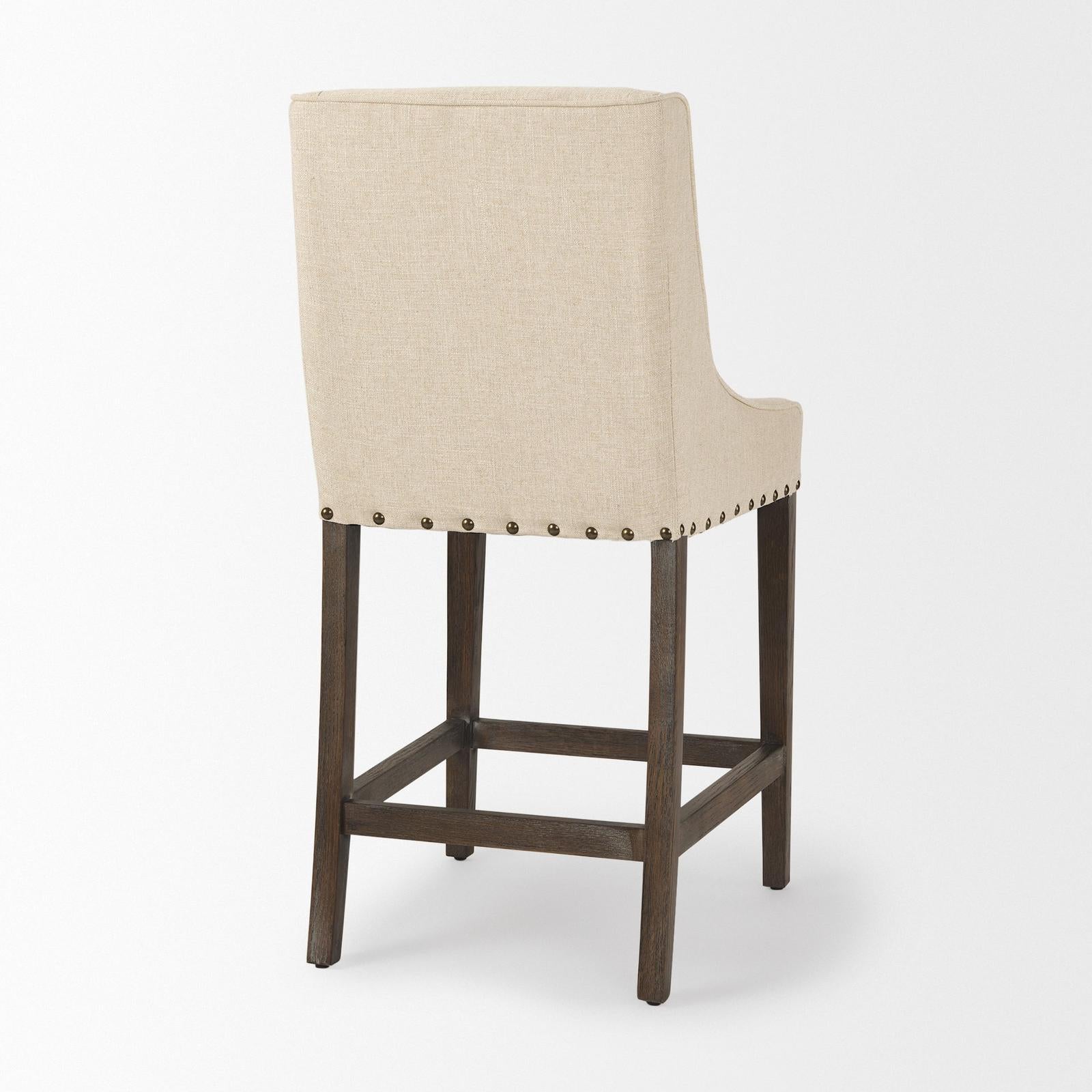 Mercana Kensington Cream Fabric Seat Brown Wood Frame Counter Stool Clearance