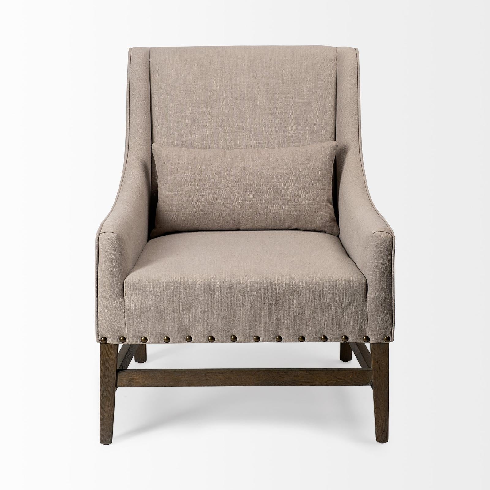 Mercana Kensington Beige Linen Fabric and Wood Accent Chair