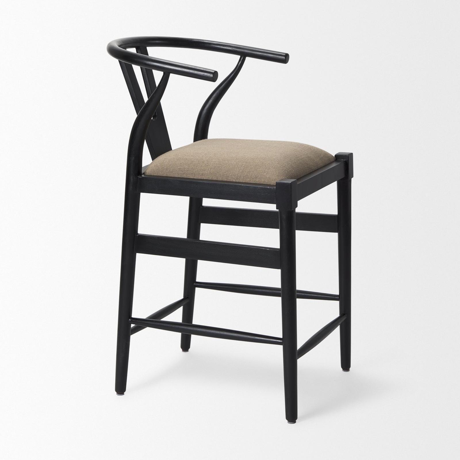 Mercana Trixie Black Wood Frame w/ Dark Taupe Fabric Seat Counter Stool Clearance