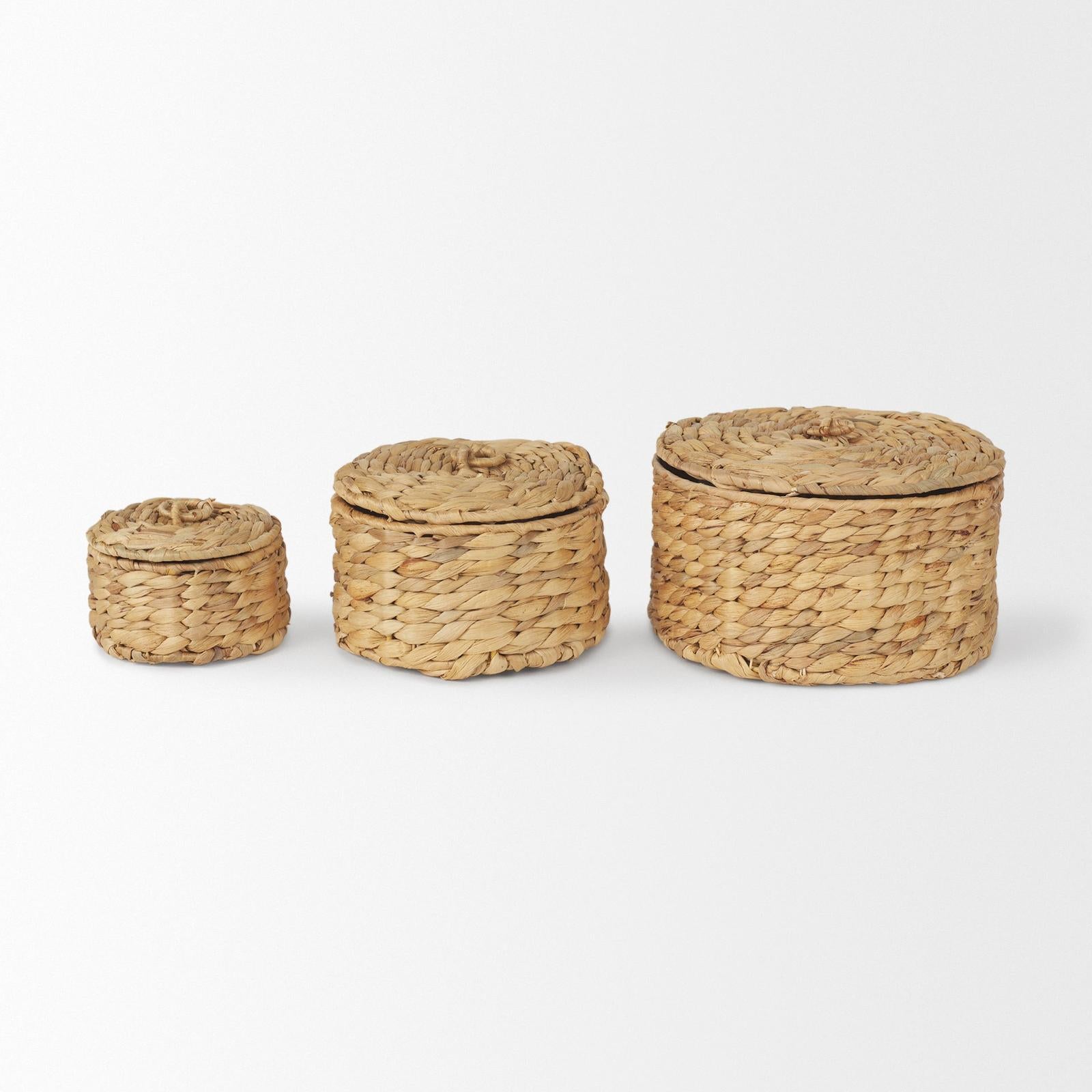 Mercana Kea Nesting Water Hyacinth Boxes with Lids- Set of 3