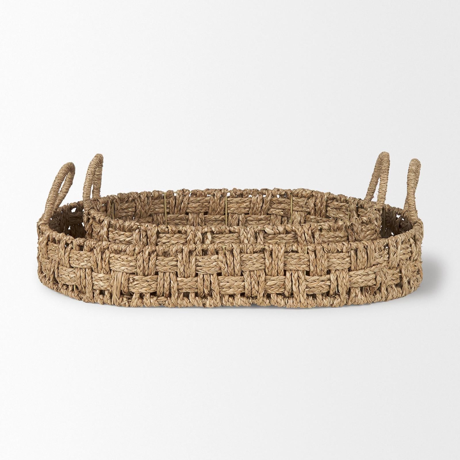 Mercana Haini Large Basketweave Seagrass Trays w/ Loop Handles- Set of 2
