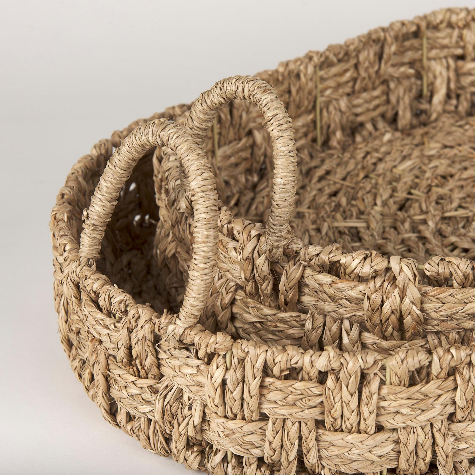 Mercana Haini Large Basketweave Seagrass Trays w/ Loop Handles- Set of 2