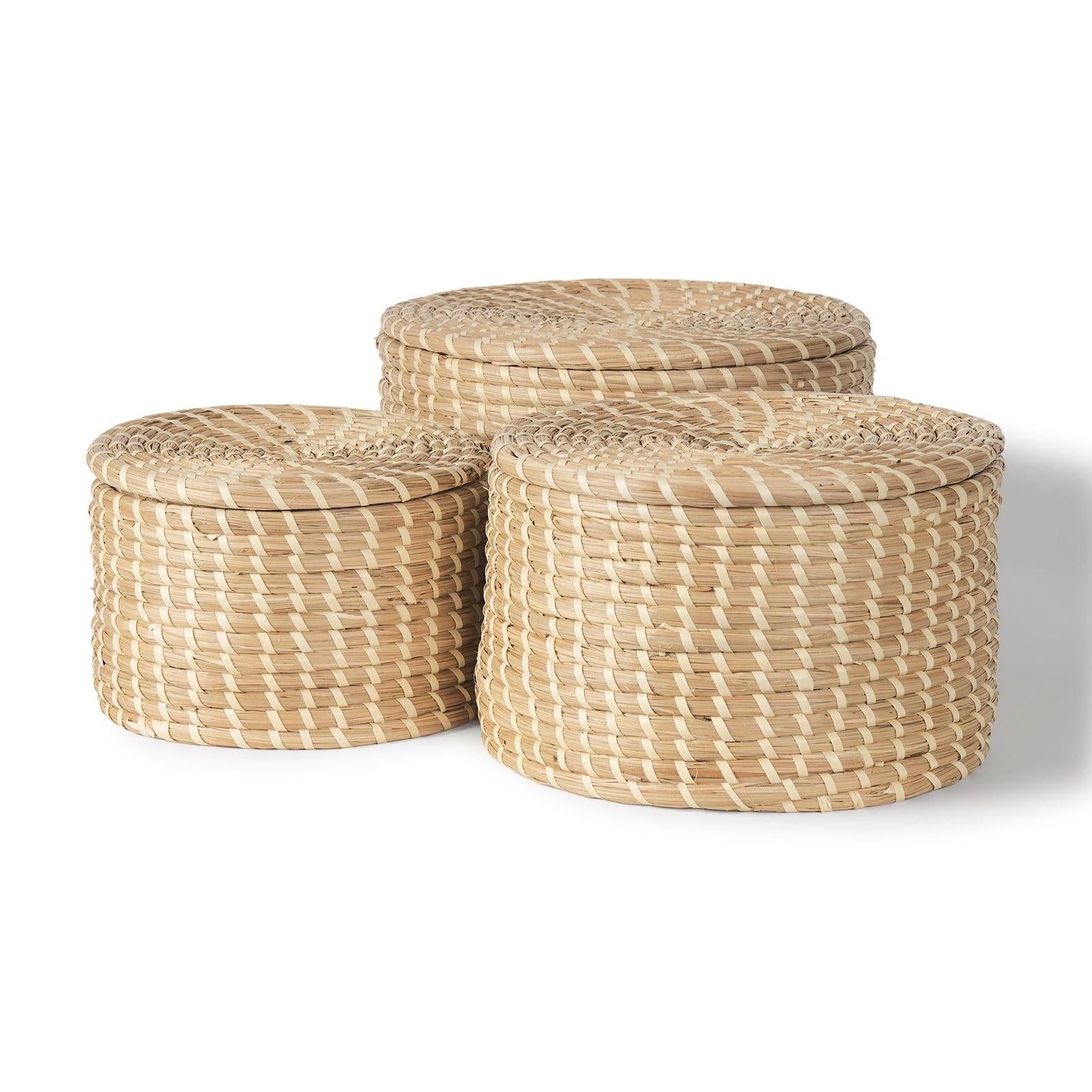 Mercana Kailini Nesting Seagrass & Palm Leaf Boxes with Lids- Set of 3
