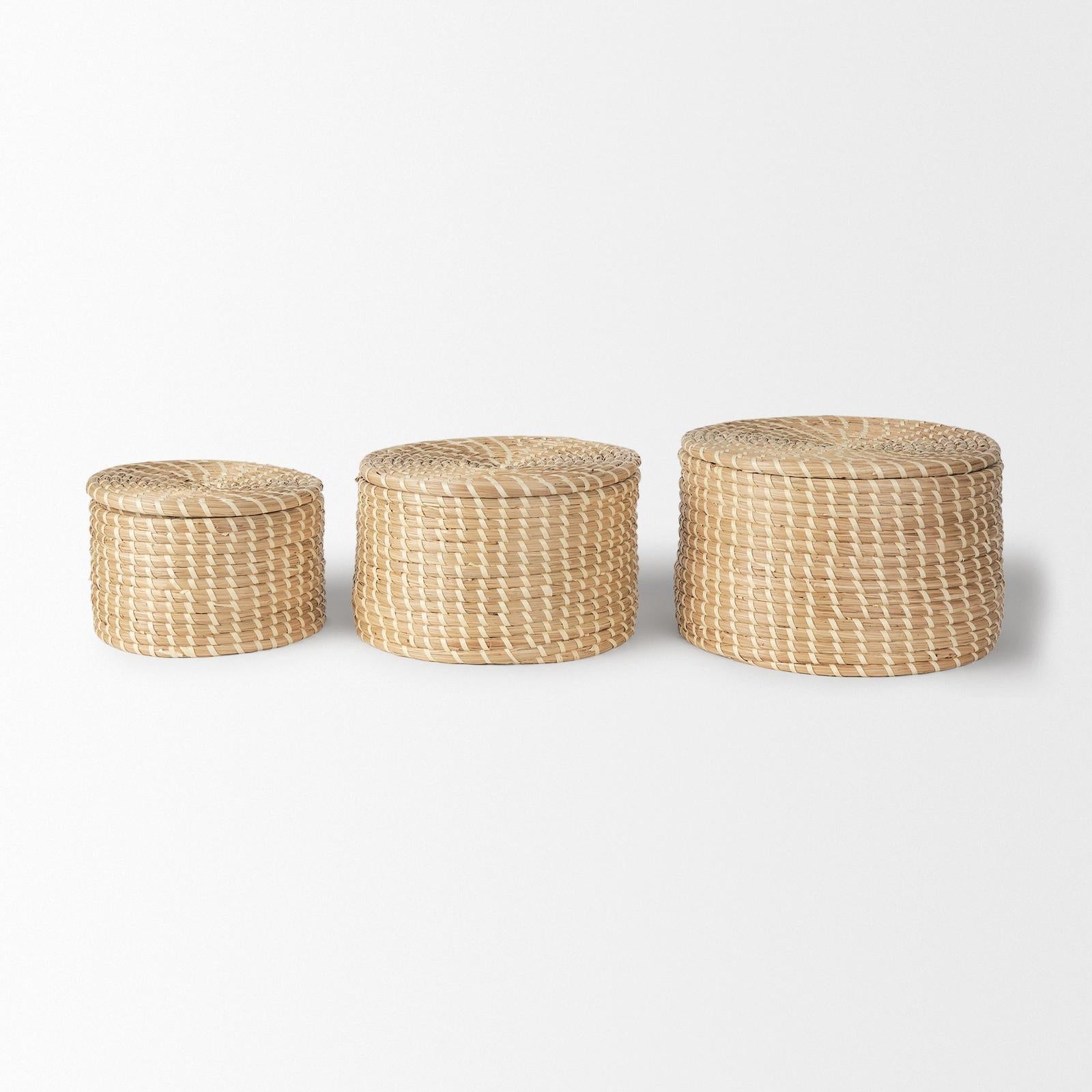 Mercana Kailini Nesting Seagrass & Palm Leaf Boxes with Lids- Set of 3