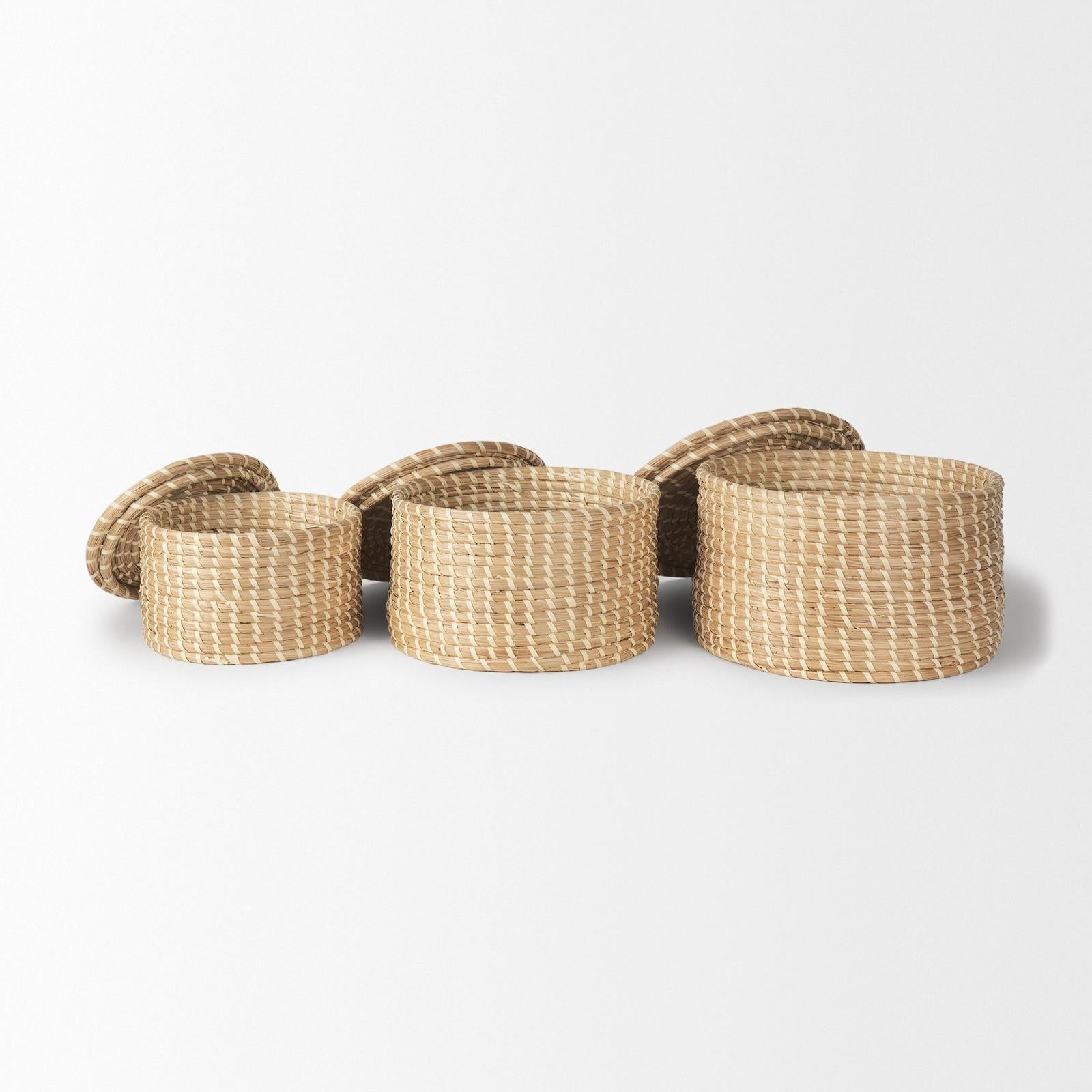 Mercana Kailini Nesting Seagrass & Palm Leaf Boxes with Lids- Set of 3