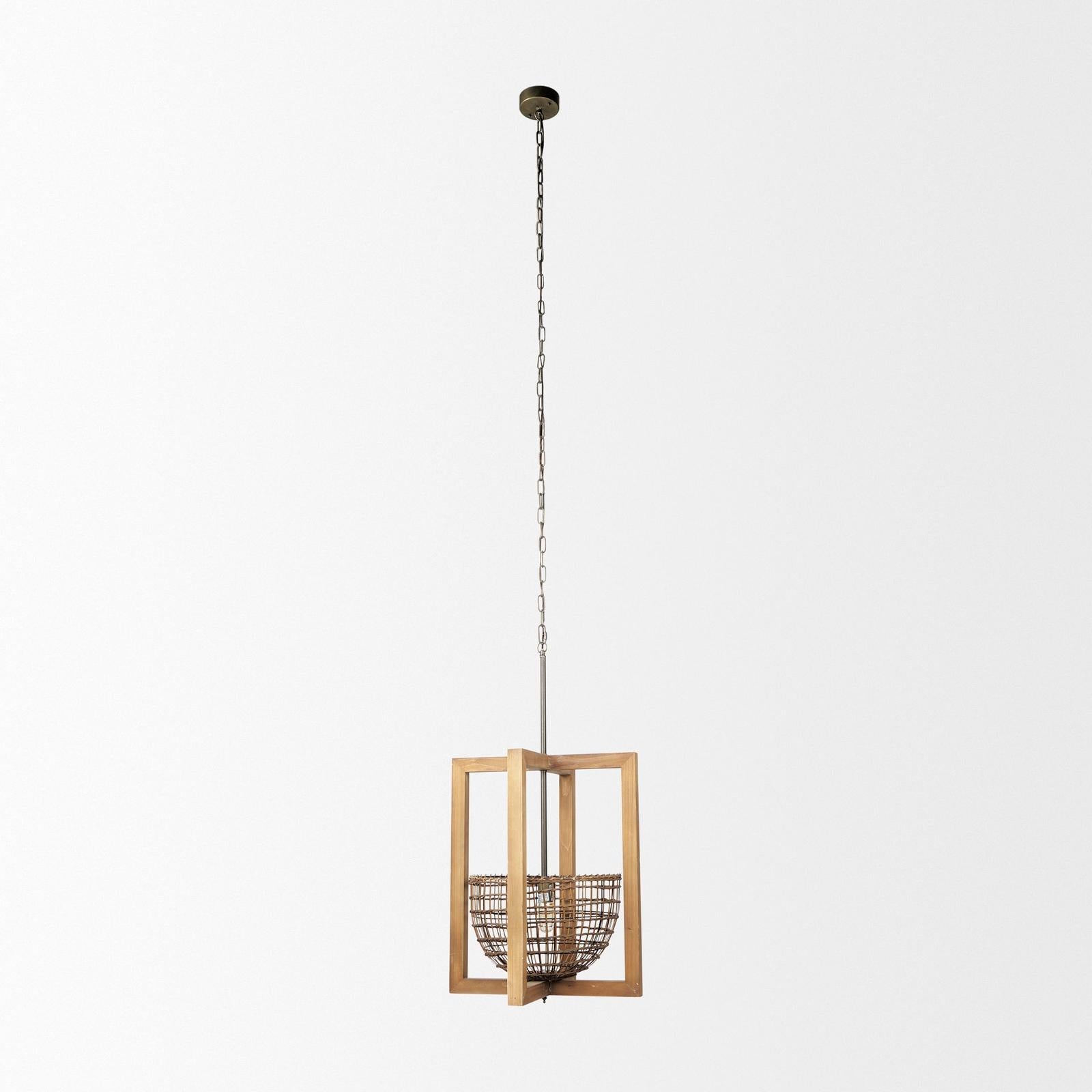 Mercana Kiley Warm Wood Basket Lantern Pendant Light Clearance