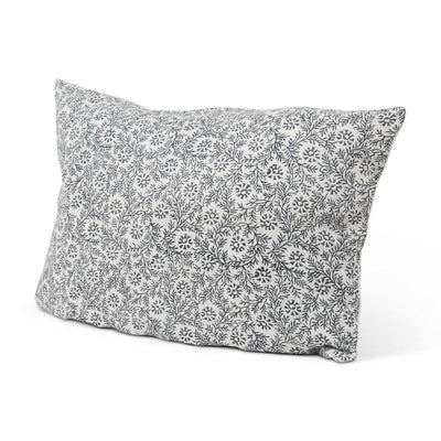 Mercana Jayne Cream w/ Indigo Print Linen Lumbar Decorative Pillow Cover Clearance