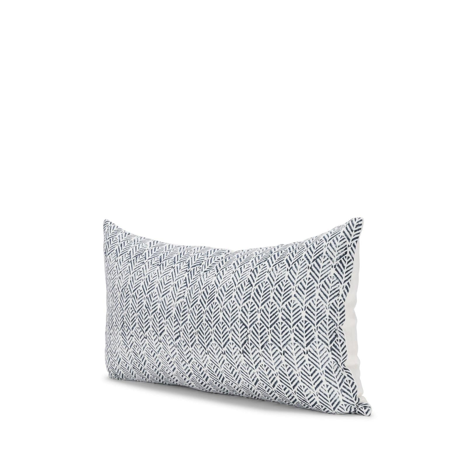 Mercana Janelle Cream w/ Indigo Print Linen Lumbar Decorative Pillow Cover Clearance