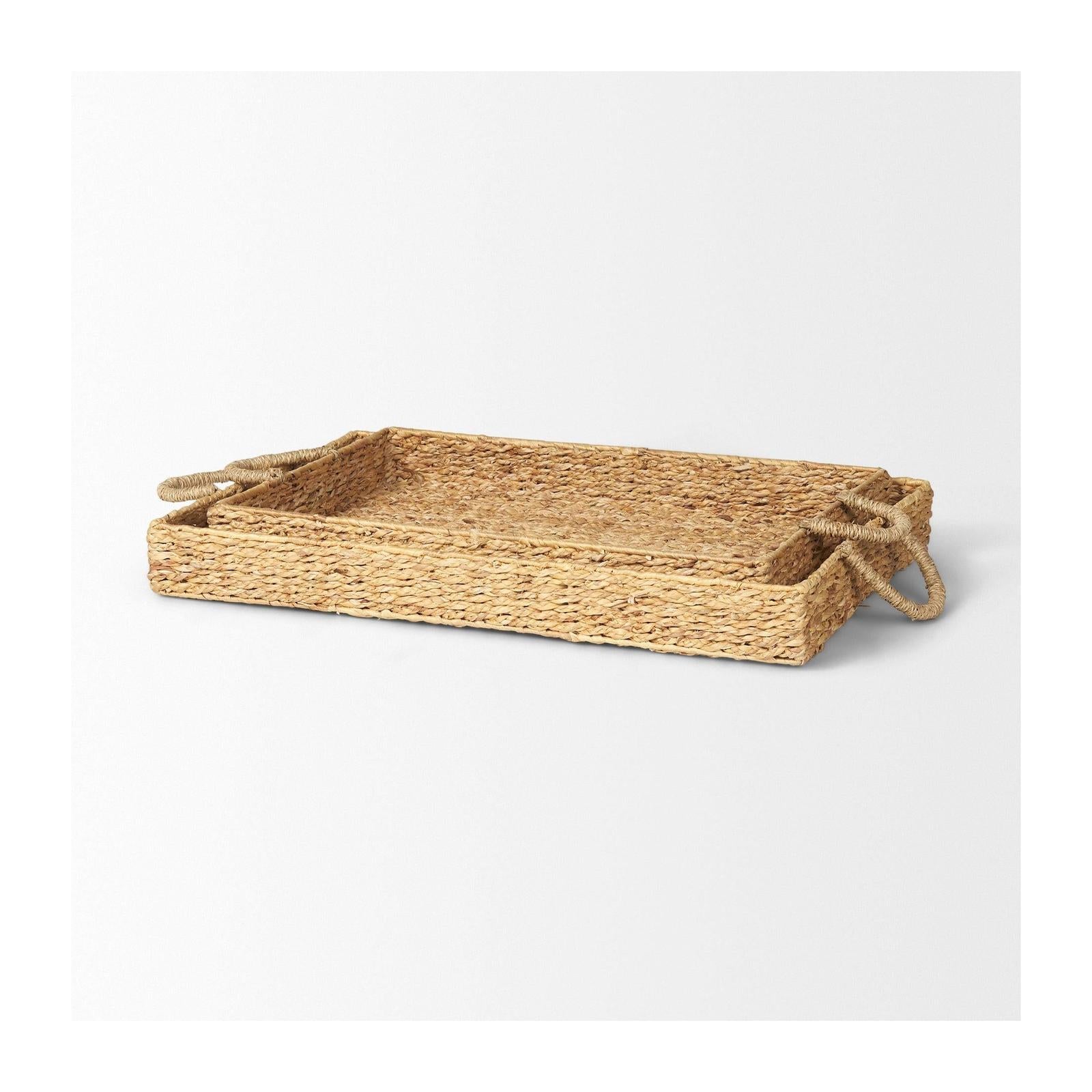 Mercana Hona Large Recatangular Nesting Water Hyacinth Trays- Set of 2