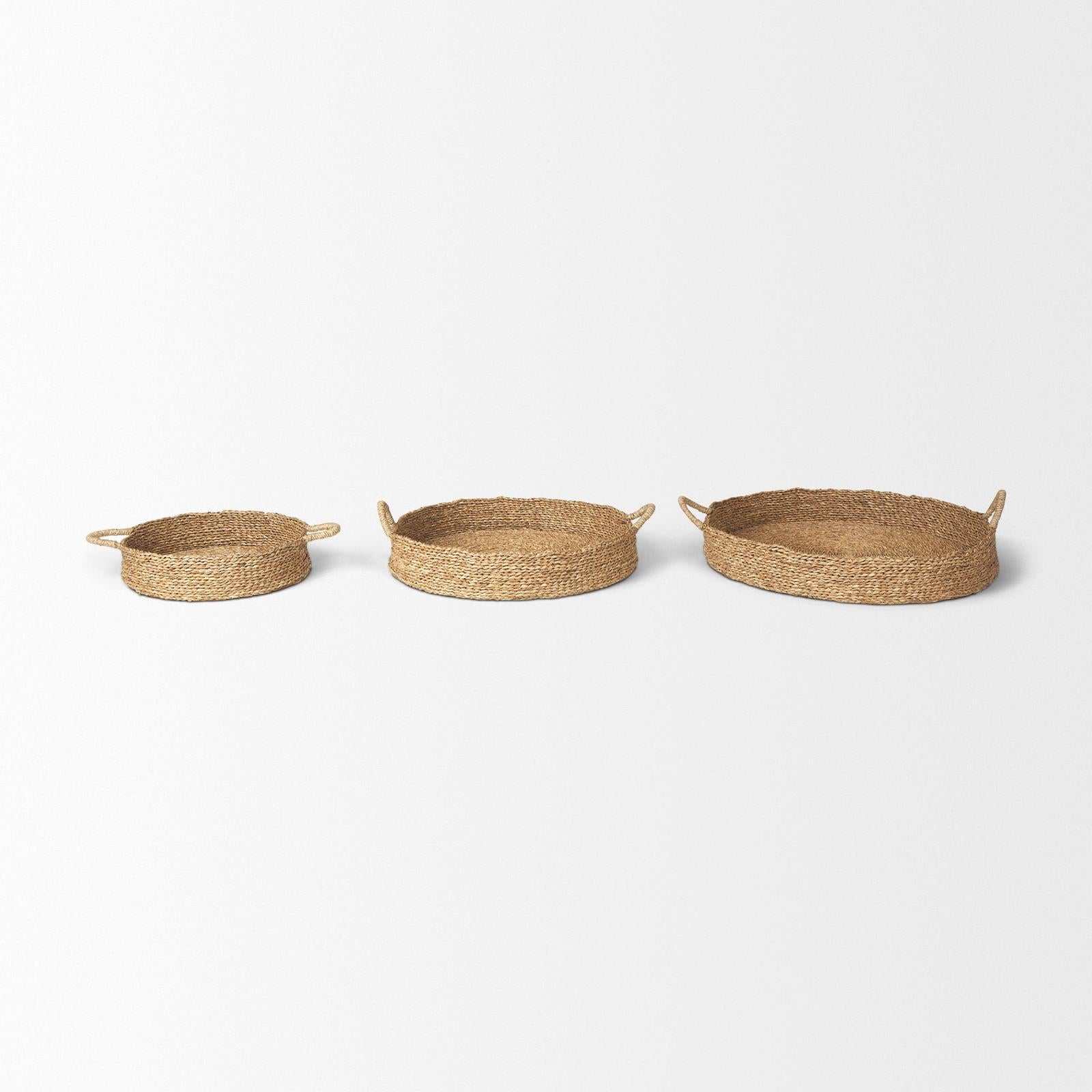 Mercana Ulana Round Nesting Seagrass Trays w/ Loop Handles - Set of 3
