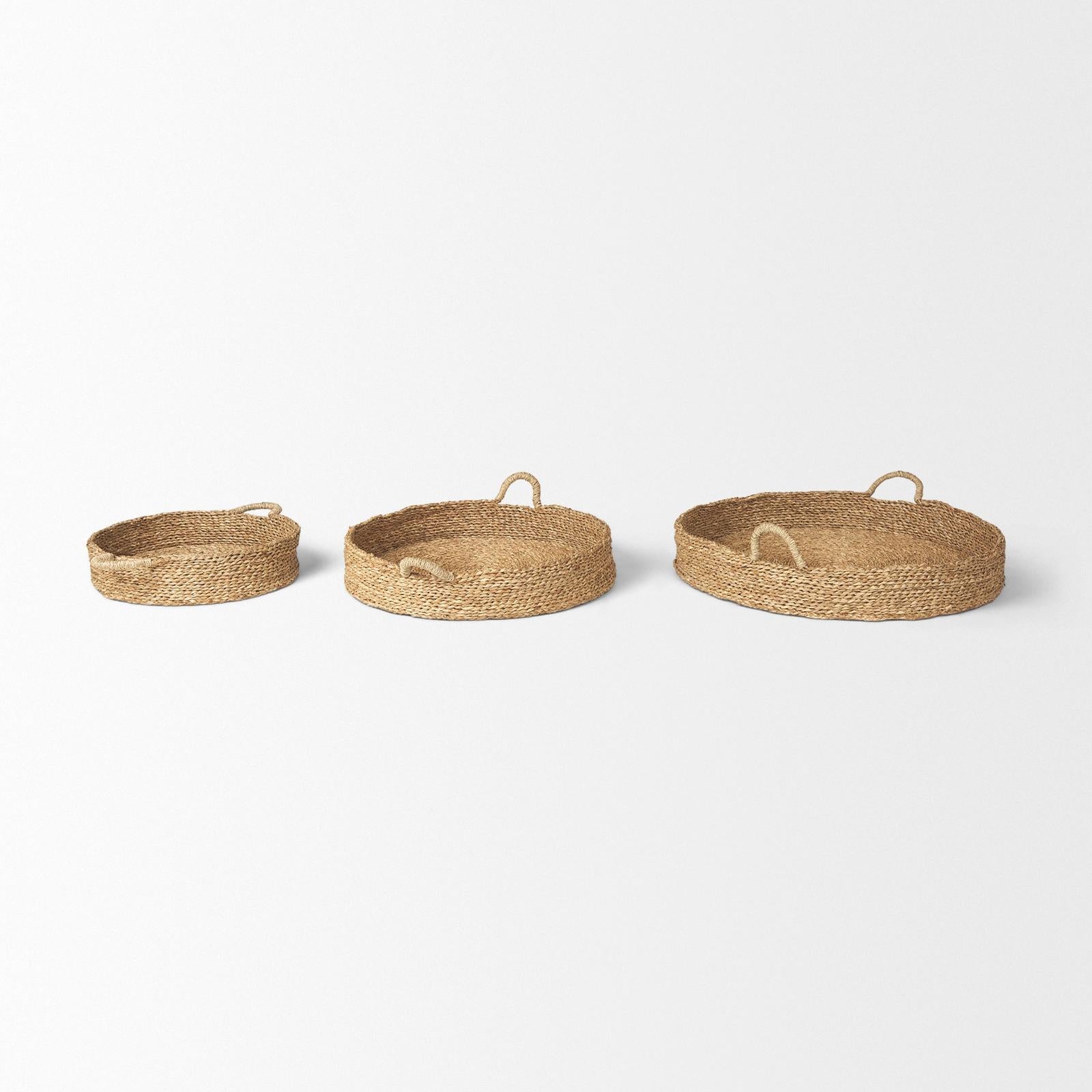 Mercana Ulana Round Nesting Seagrass Trays w/ Loop Handles - Set of 3