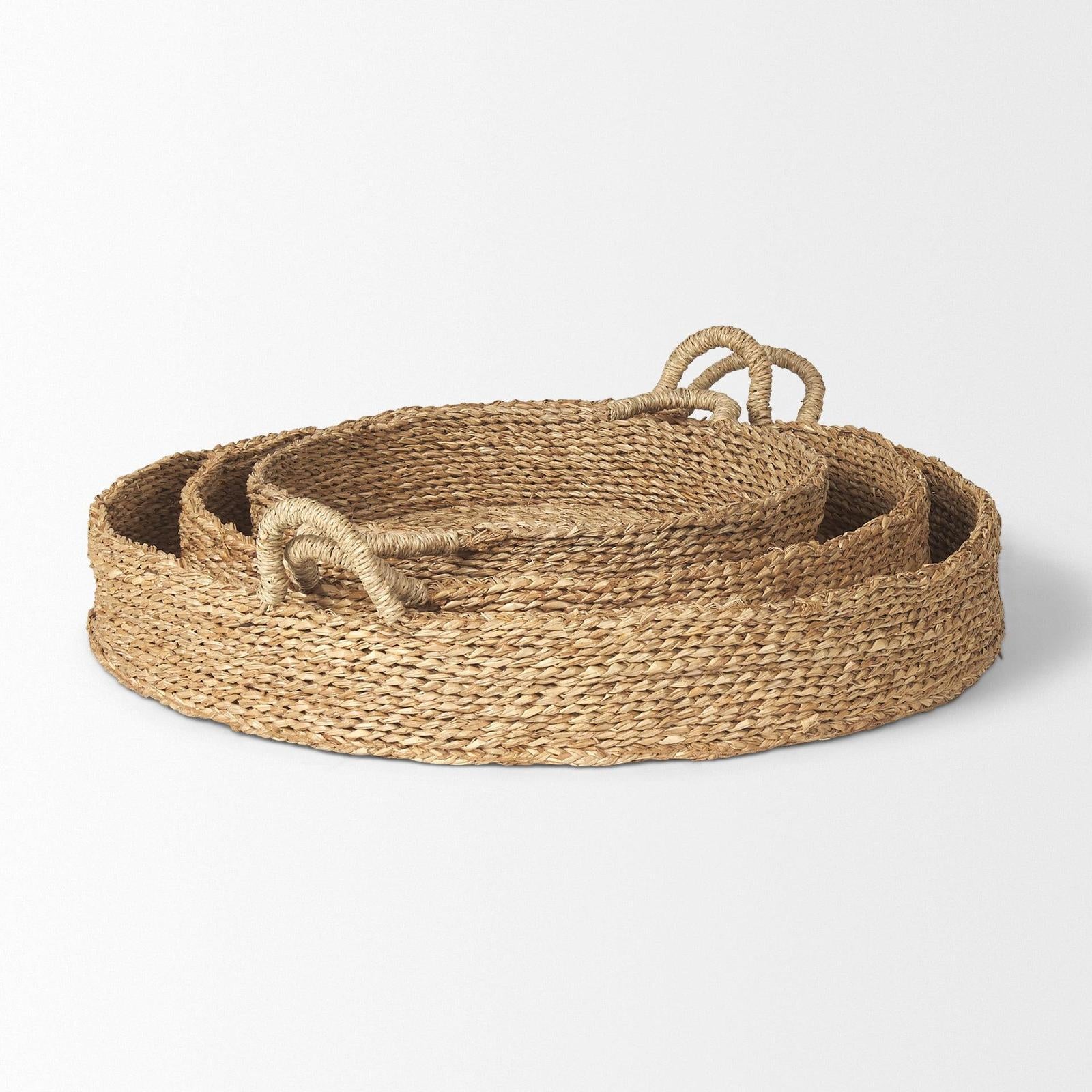 Mercana Ulana Round Nesting Seagrass Trays w/ Loop Handles - Set of 3