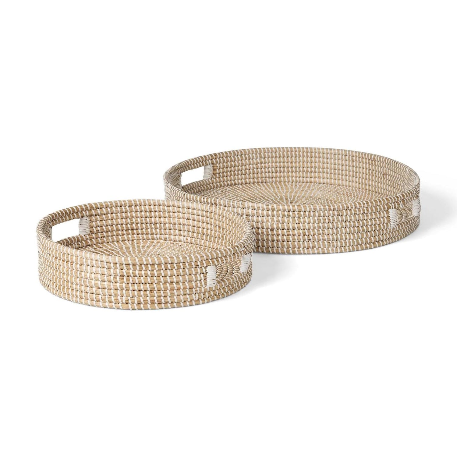 Mercana Kalama Large Round Seagrass Trays w/ Handles- Set of 2