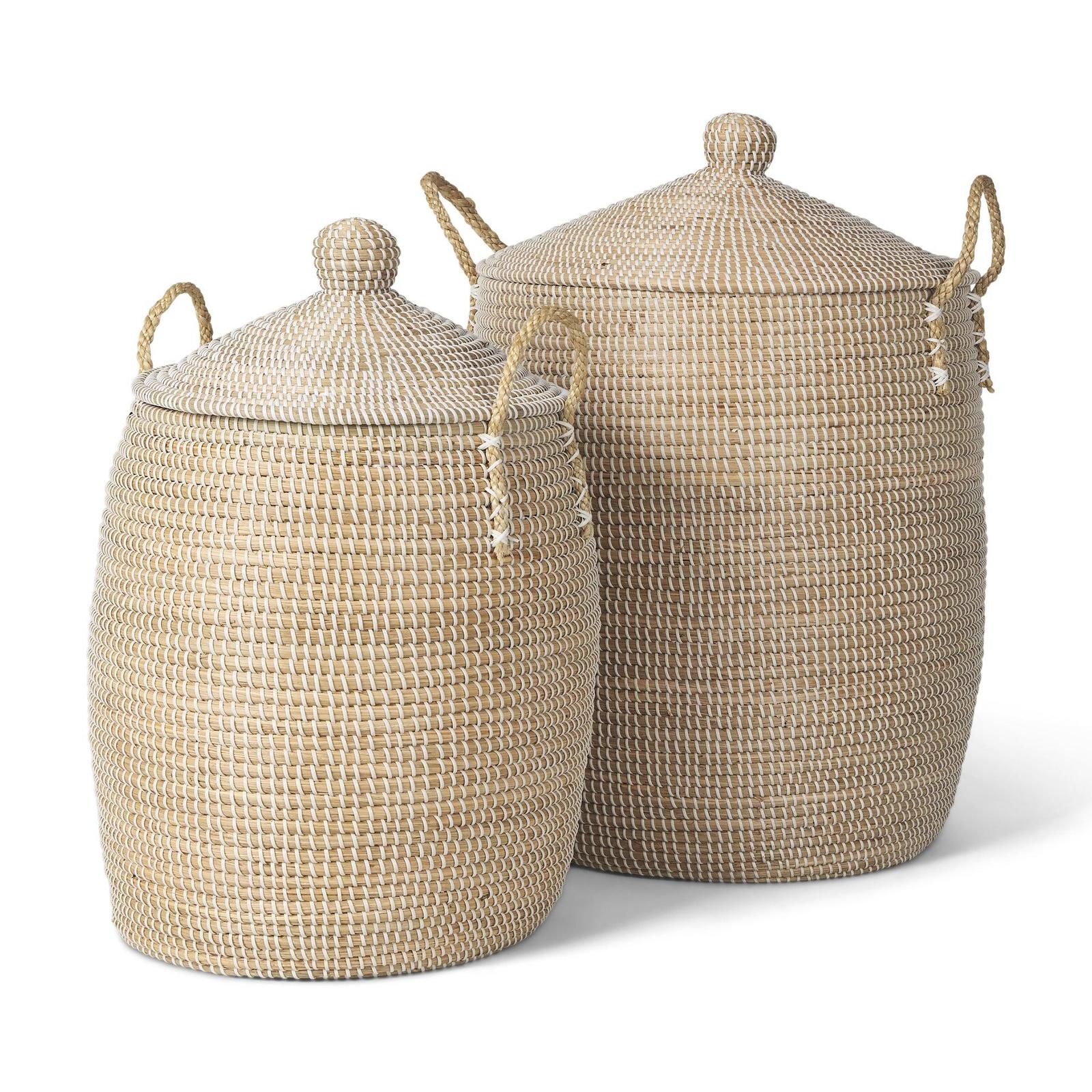 Mercana Kairi Seagrass Floor Baskets w/ Lids and Handles- Set of 2
