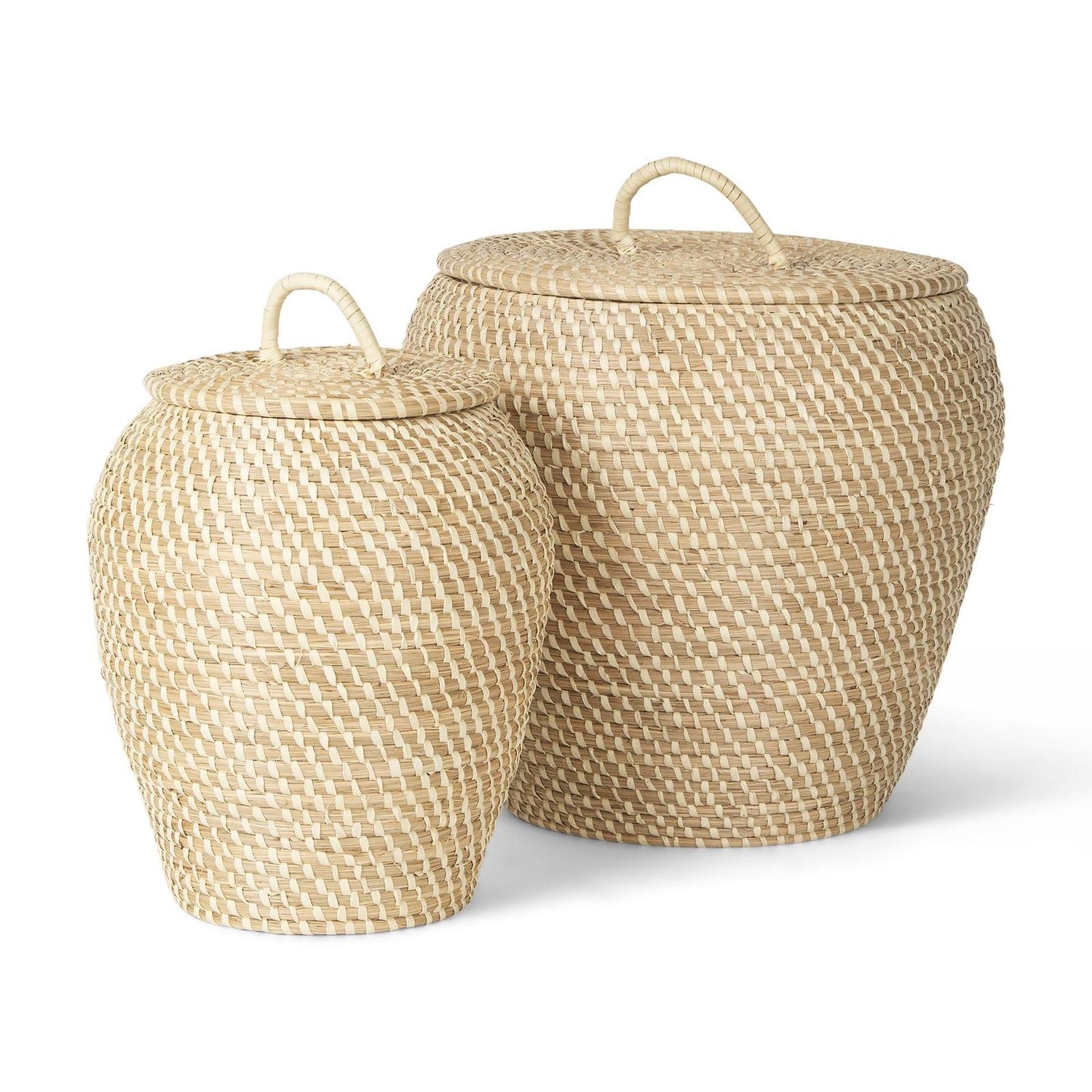 Mercana Kalopa Seagrass Floor Baskets w/ Flat Handled Lid- Set of 2