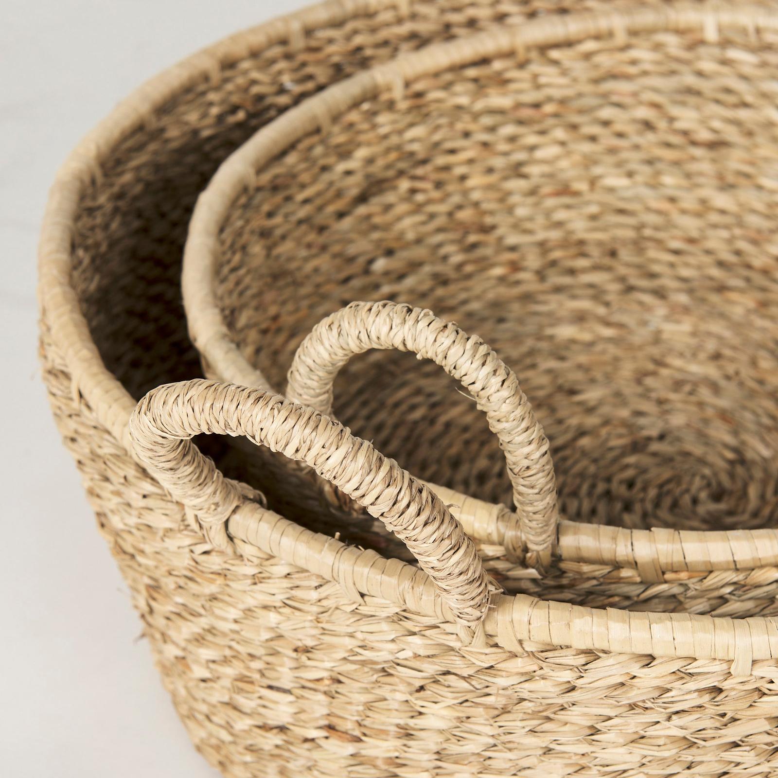 Mercana Ayanna Deep Nesting Seagrass Baskets w/ Handles - Set of 2