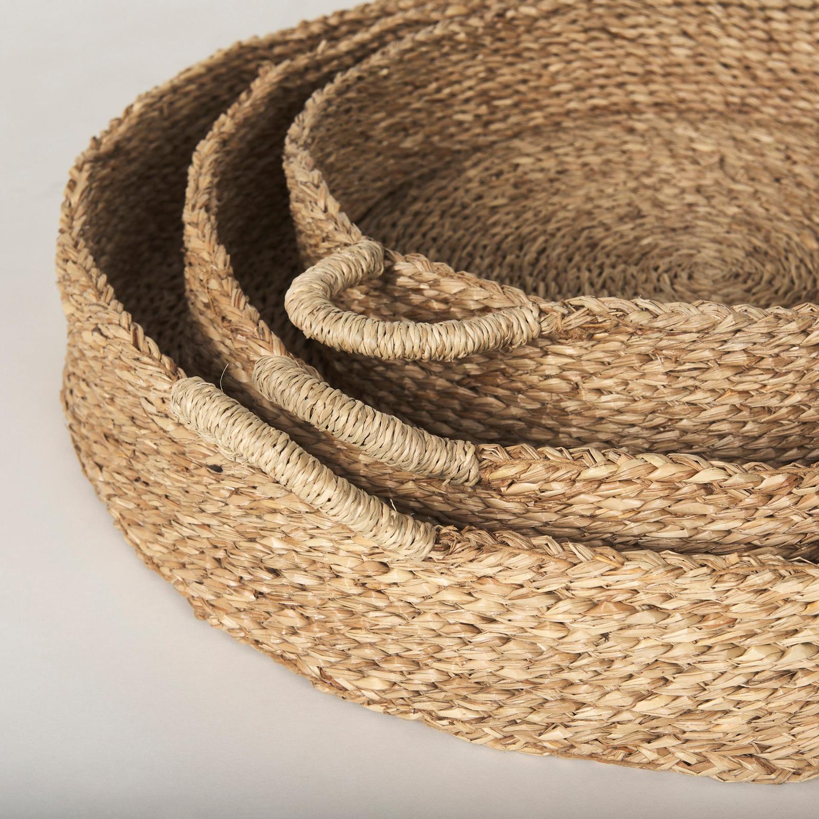 Mercana Ulana Round Nesting Seagrass Trays w/ Loop Handles - Set of 3