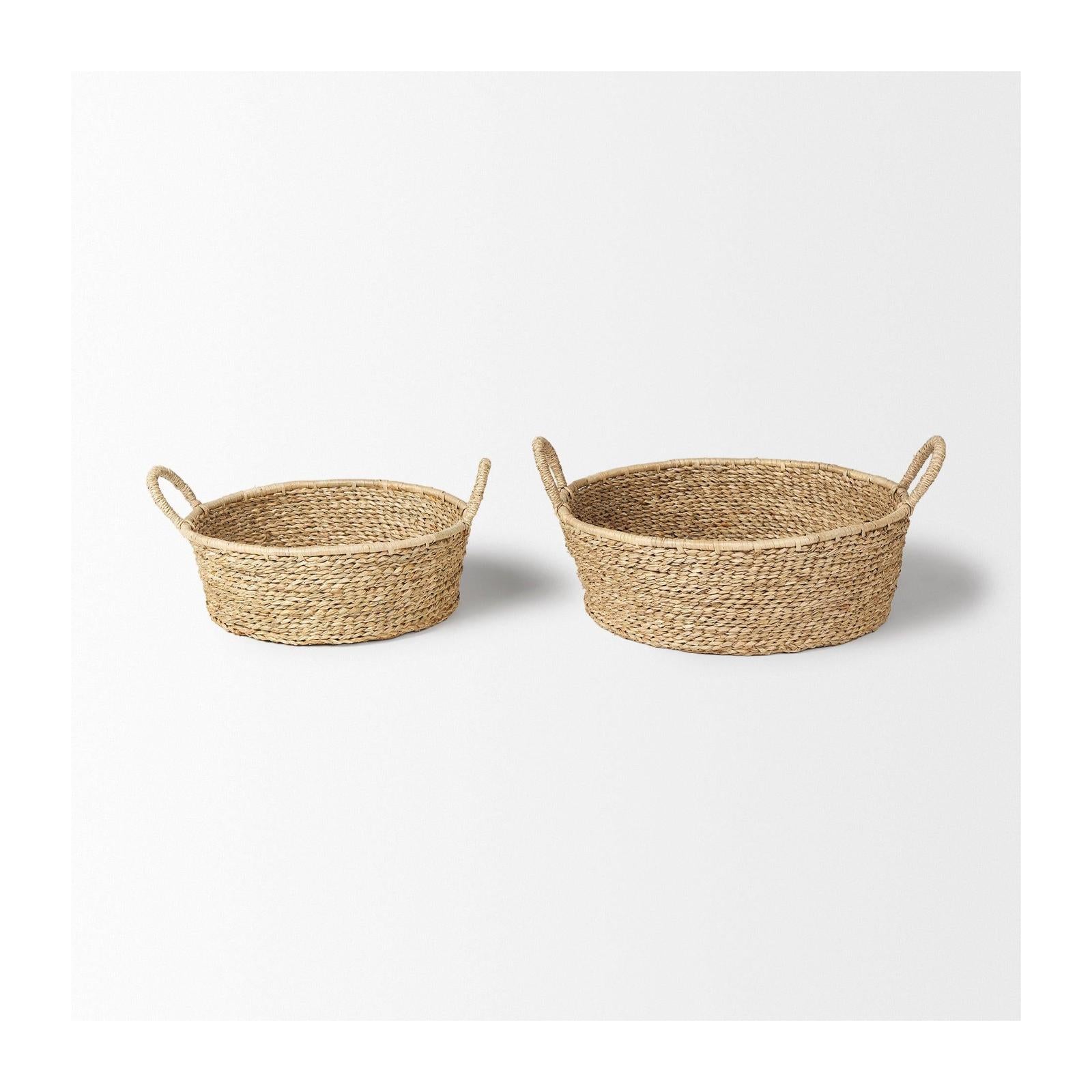 Mercana Ayanna Deep Nesting Seagrass Baskets w/ Handles - Set of 2