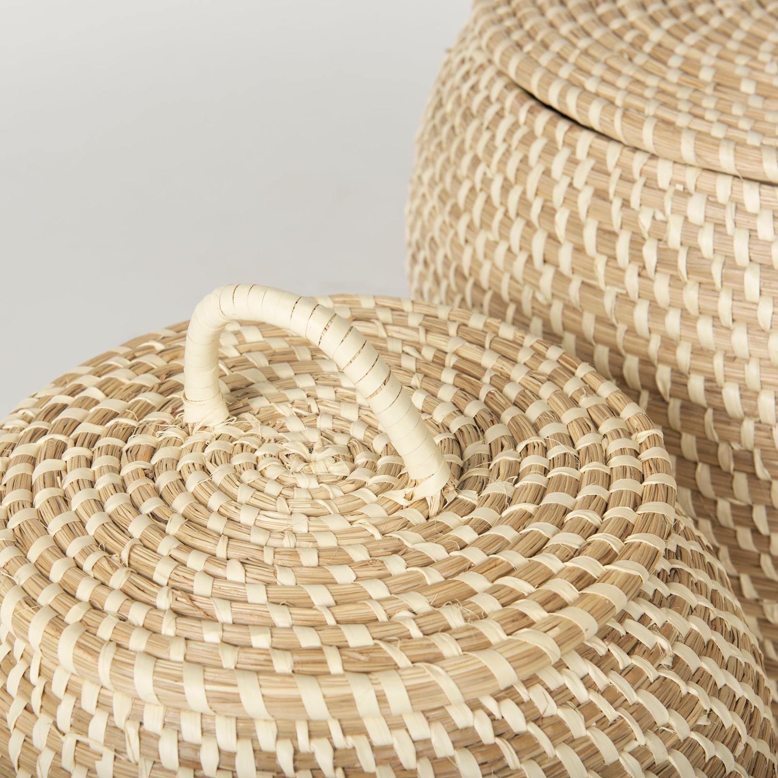 Mercana Kalopa Seagrass Floor Baskets w/ Flat Handled Lid- Set of 2