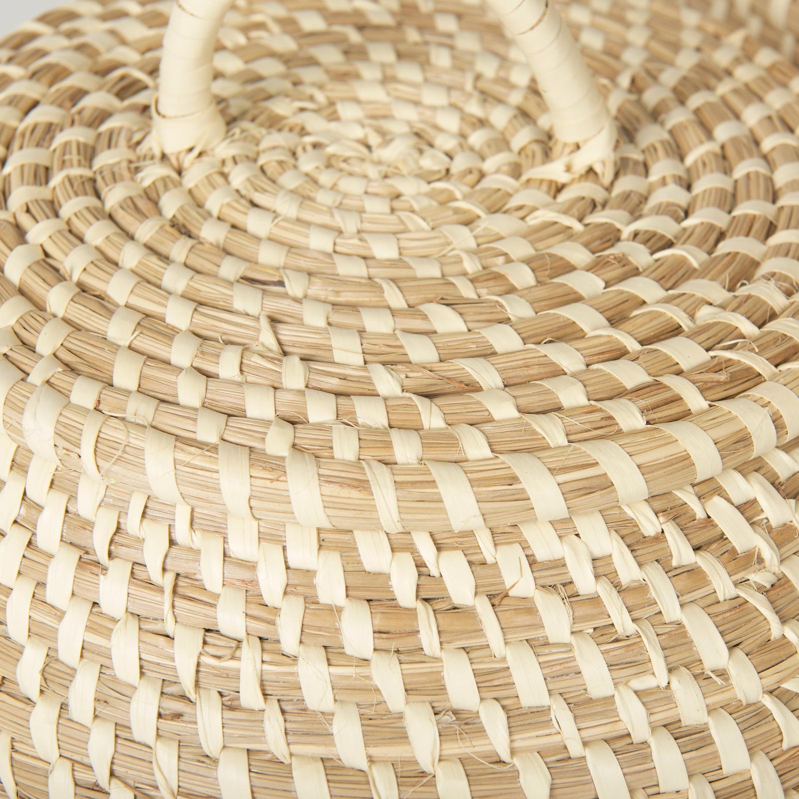Mercana Kalopa Seagrass Floor Baskets w/ Flat Handled Lid- Set of 2
