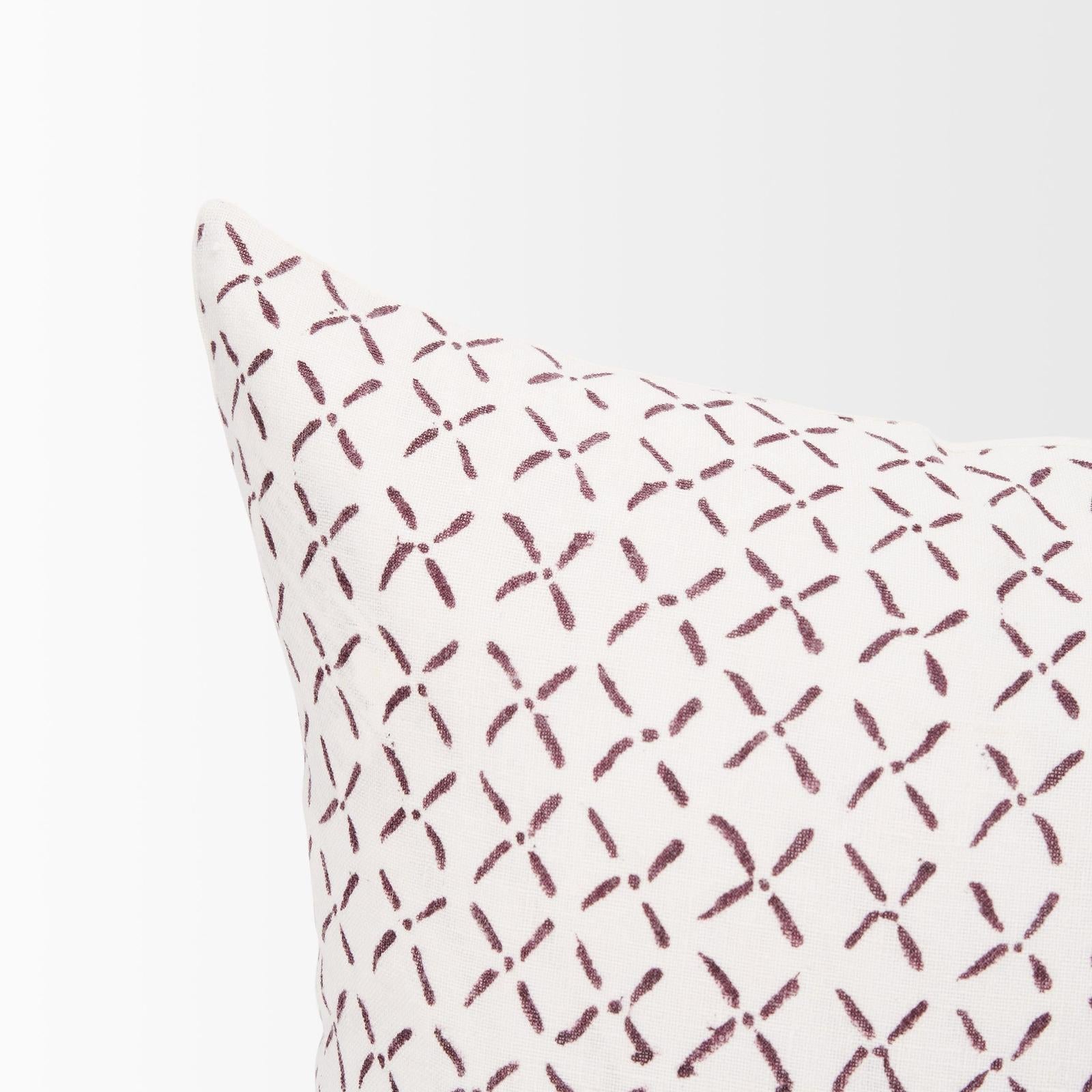 Mercana Jayden Cream w/ Merlot Print Linen Decorative Pillow Cover Clearance