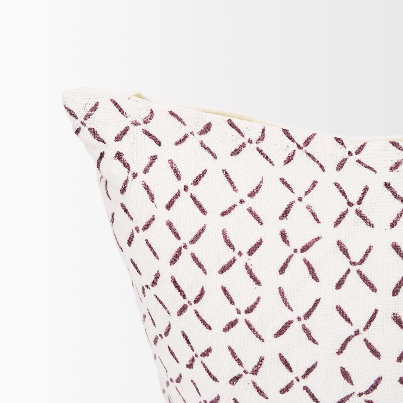 Mercana Jayden Cream w/ Merlot Print Linen Decorative Pillow Cover Clearance