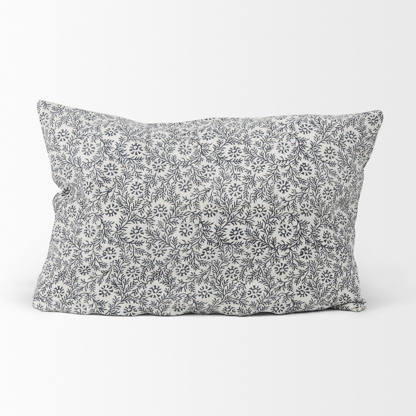 Mercana Jayne Cream w/ Indigo Print Linen Lumbar Decorative Pillow Cover Clearance