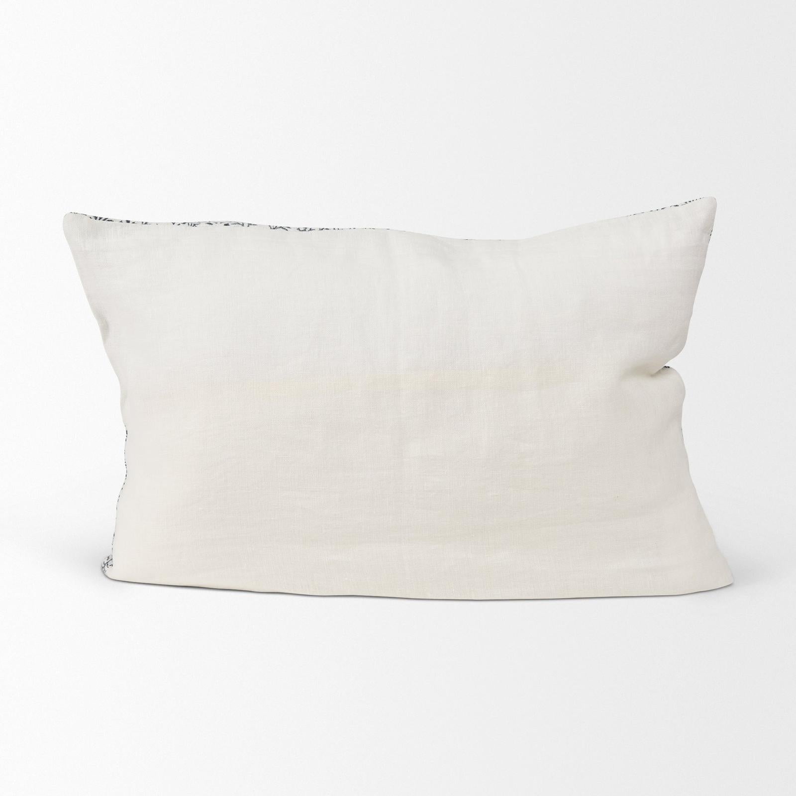 Mercana Jayne Cream w/ Indigo Print Linen Lumbar Decorative Pillow Cover Clearance