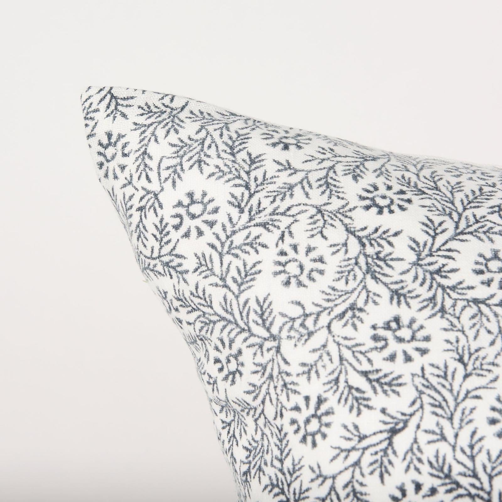 Mercana Jayne Cream w/ Indigo Print Linen Lumbar Decorative Pillow Cover Clearance