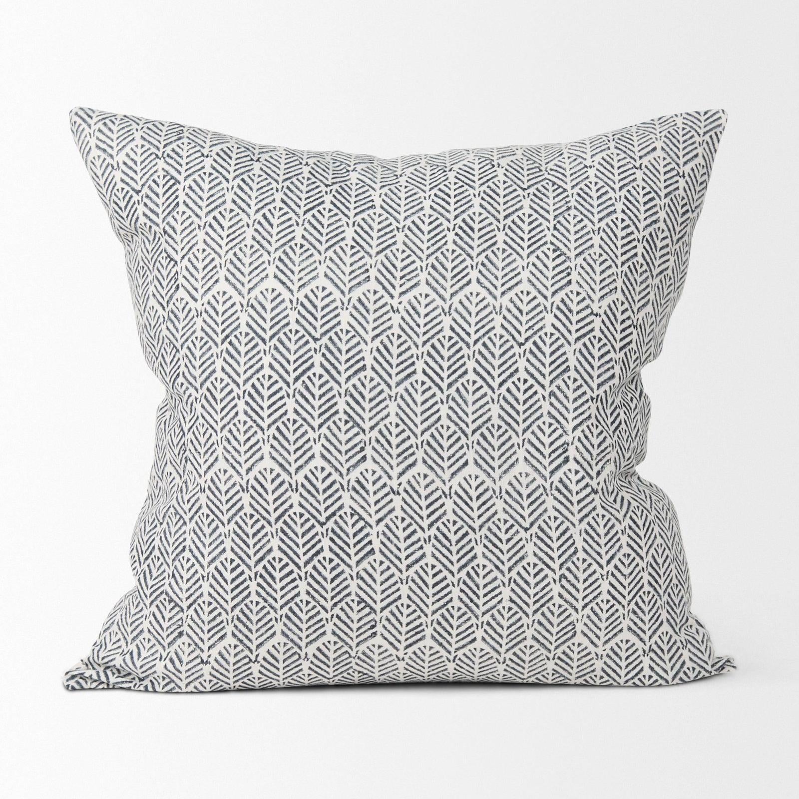Mercana Jennelle Cream w/ Indigo Print Linen Square Decorative Pillow Cover Clearance