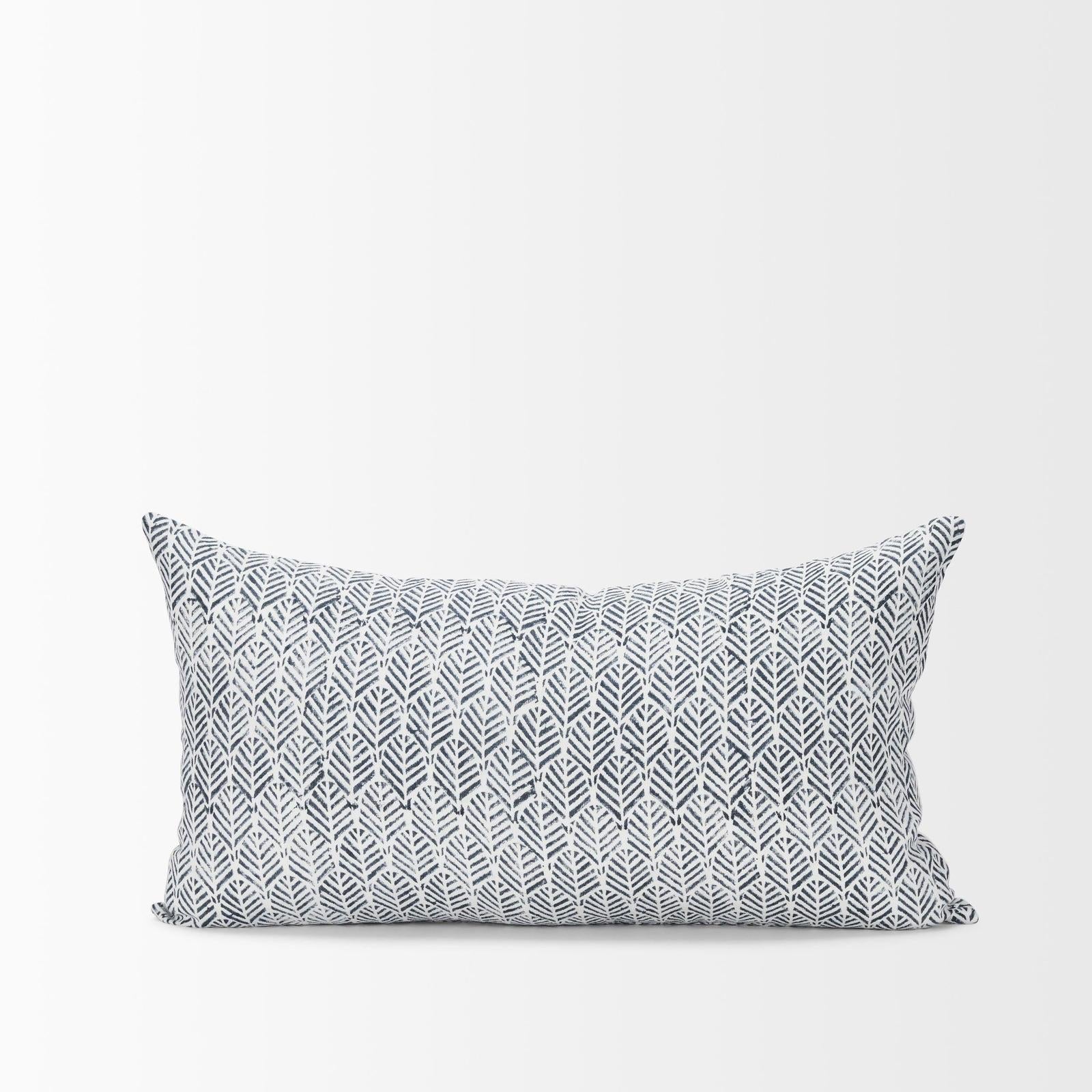 Mercana Janelle Cream w/ Indigo Print Linen Lumbar Decorative Pillow Cover Clearance