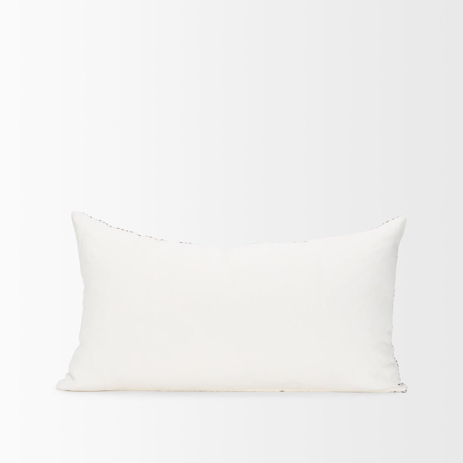 Mercana Janelle Cream w/ Indigo Print Linen Lumbar Decorative Pillow Cover Clearance