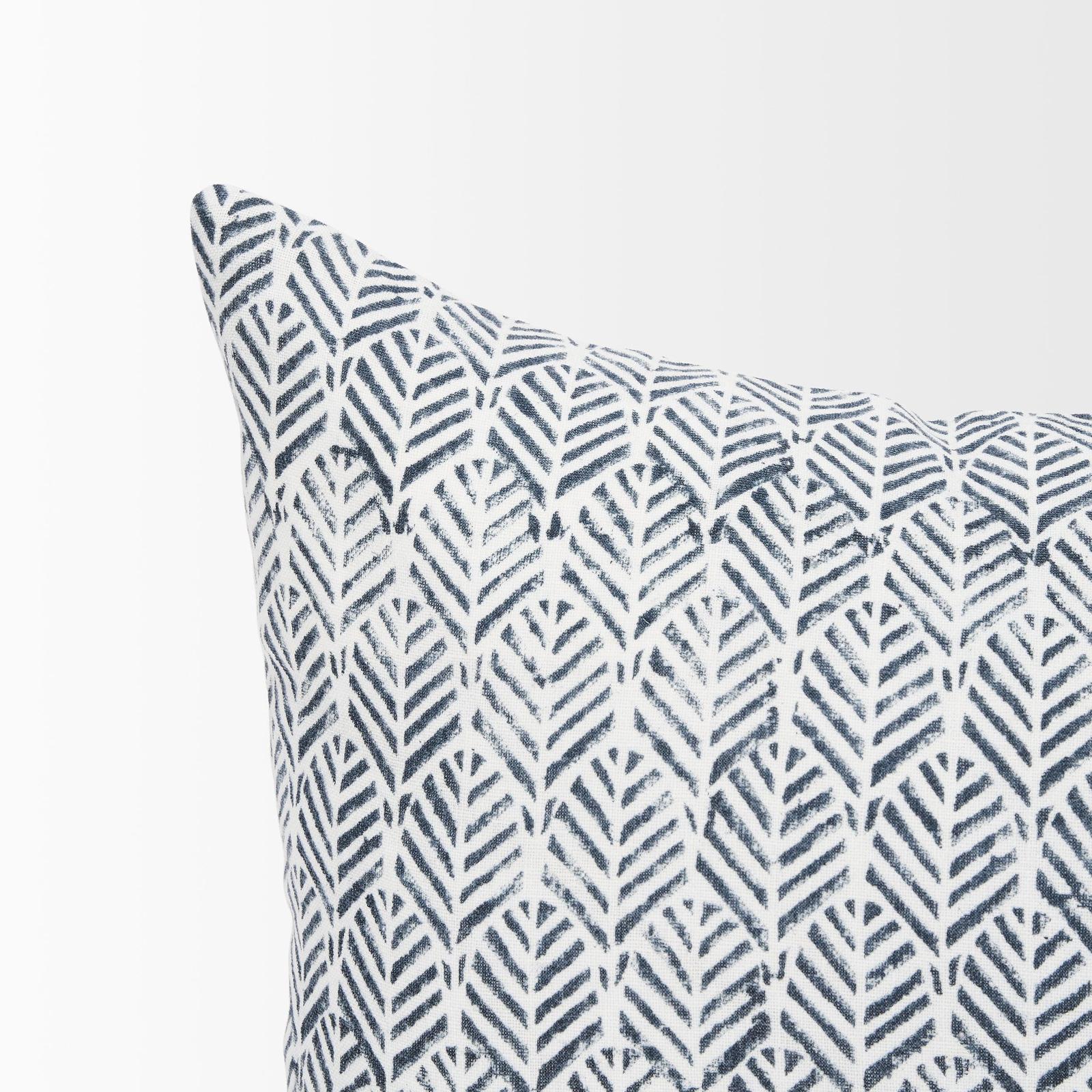 Mercana Janelle Cream w/ Indigo Print Linen Lumbar Decorative Pillow Cover Clearance
