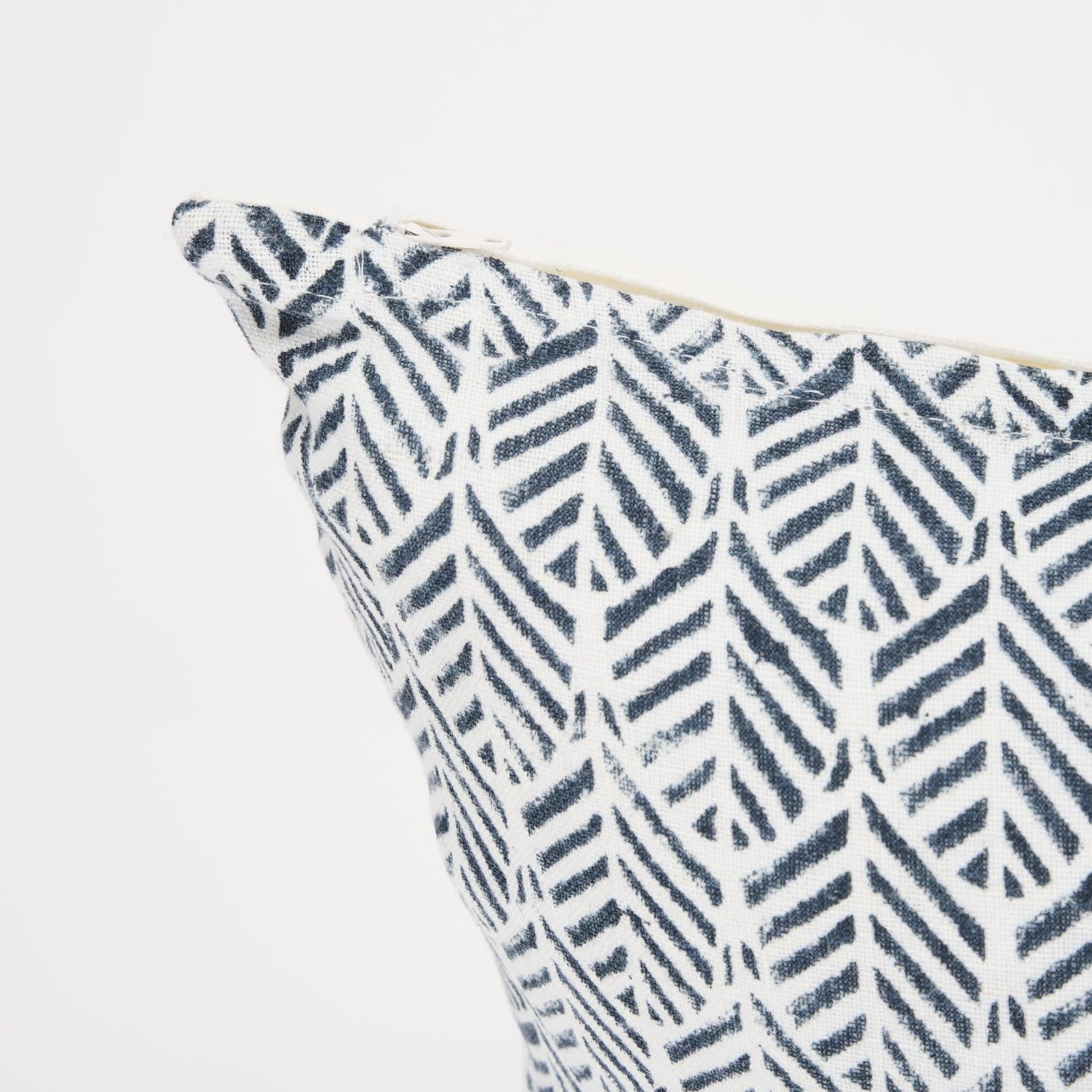 Mercana Janelle Cream w/ Indigo Print Linen Lumbar Decorative Pillow Cover Clearance